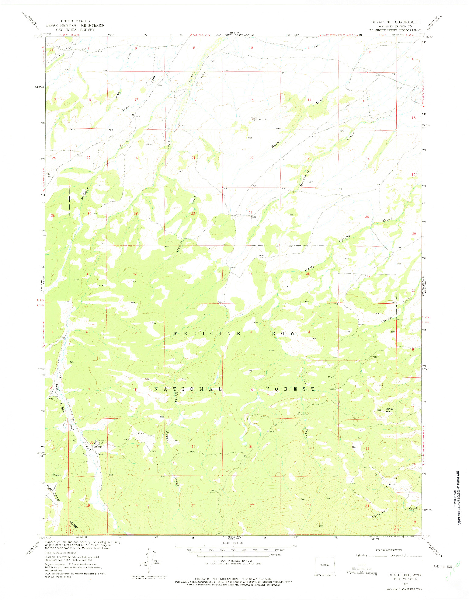 USGS 1:24000-SCALE QUADRANGLE FOR SHARP HILL, WY 1961