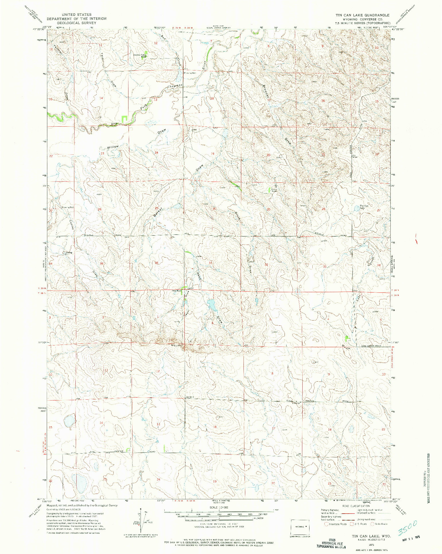 USGS 1:24000-SCALE QUADRANGLE FOR TIN CAN LAKE, WY 1971