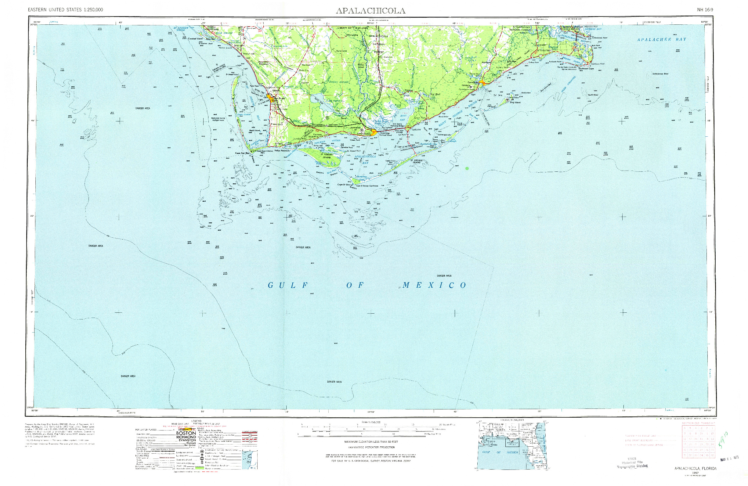 USGS 1:250000-SCALE QUADRANGLE FOR APALACHICOLA, FL 1967