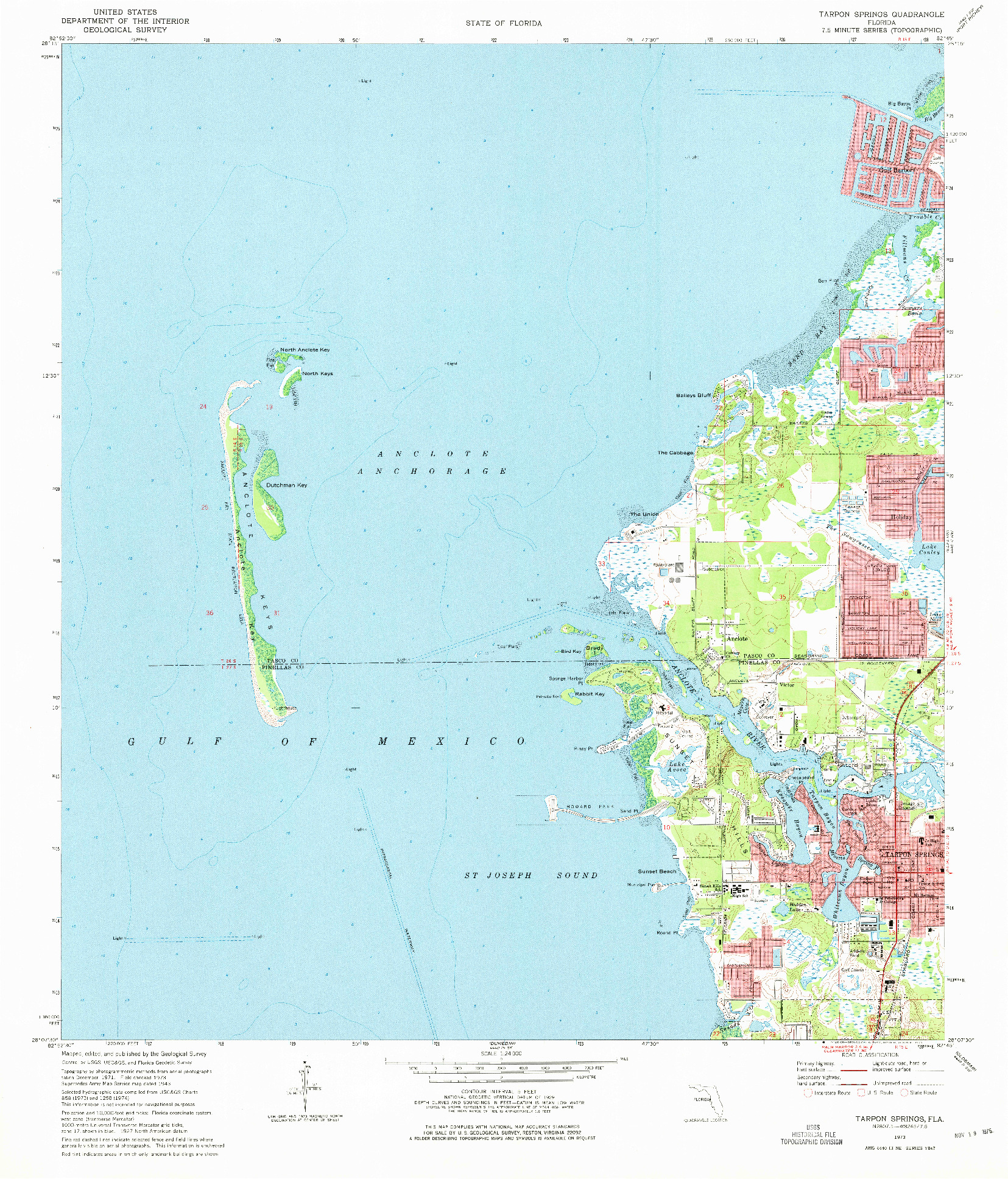 USGS 1:24000-SCALE QUADRANGLE FOR TARPON SPRINGS, FL 1973