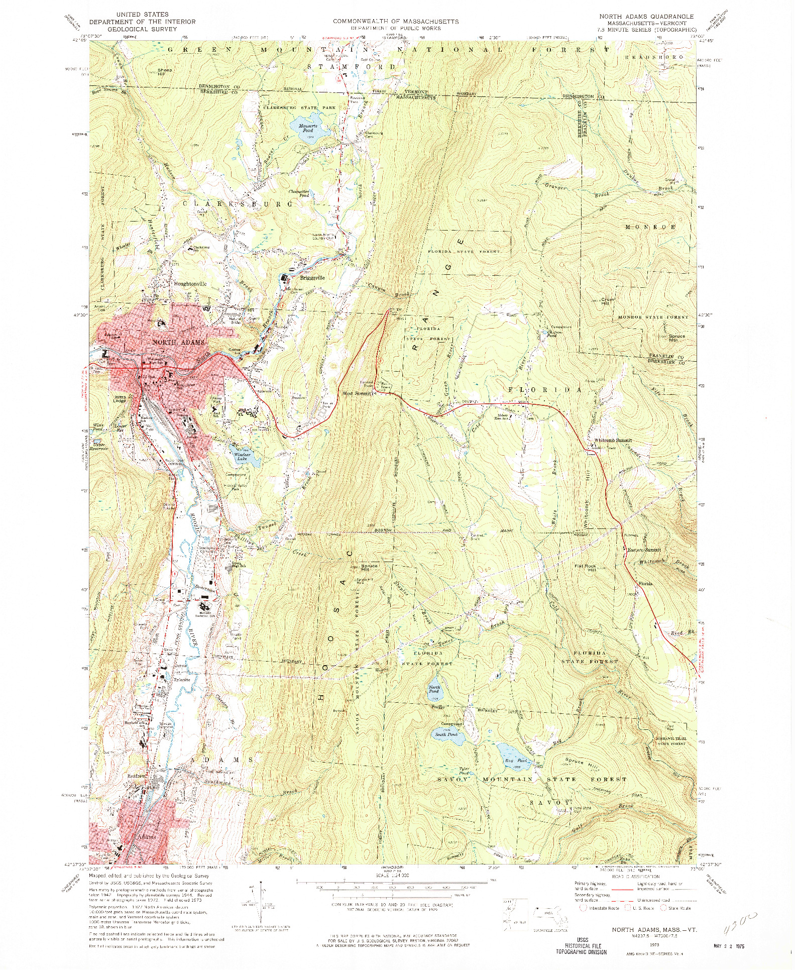 USGS 1:24000-SCALE QUADRANGLE FOR NORTH ADAMS, MA 1973