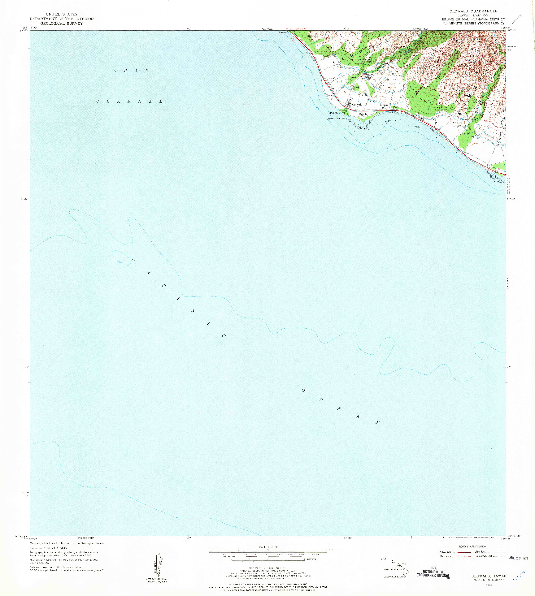 USGS 1:24000-SCALE QUADRANGLE FOR OLOWALU, HI 1955
