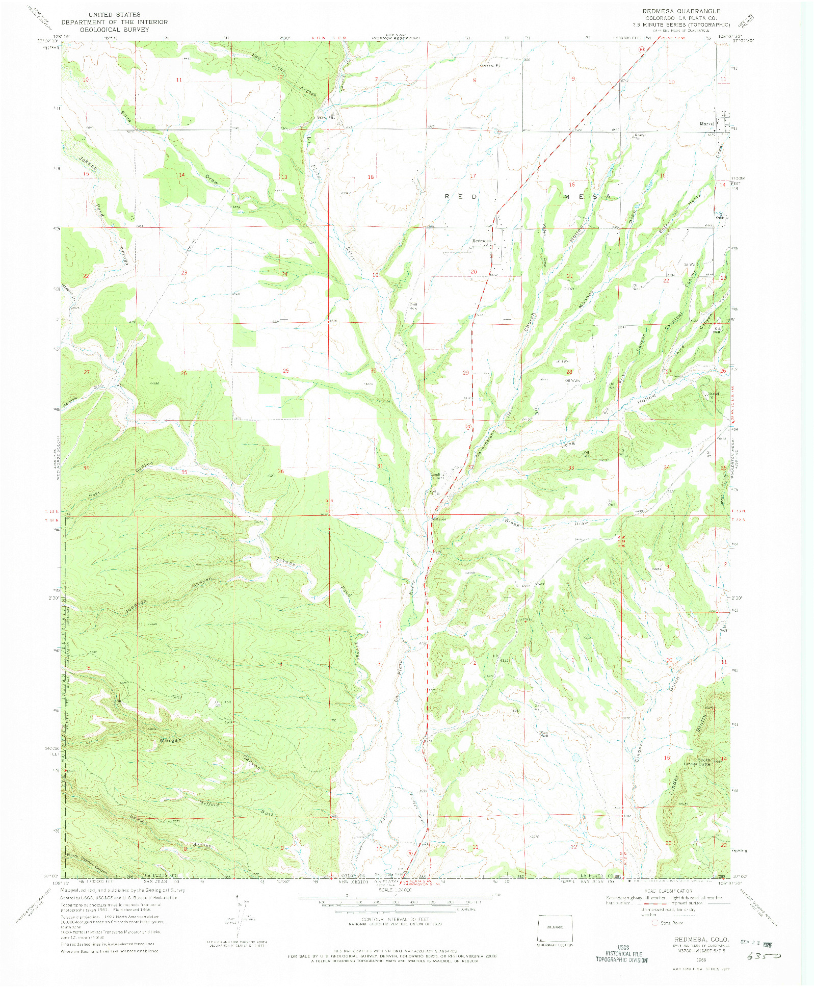 USGS 1:24000-SCALE QUADRANGLE FOR REDMESA, CO 1968