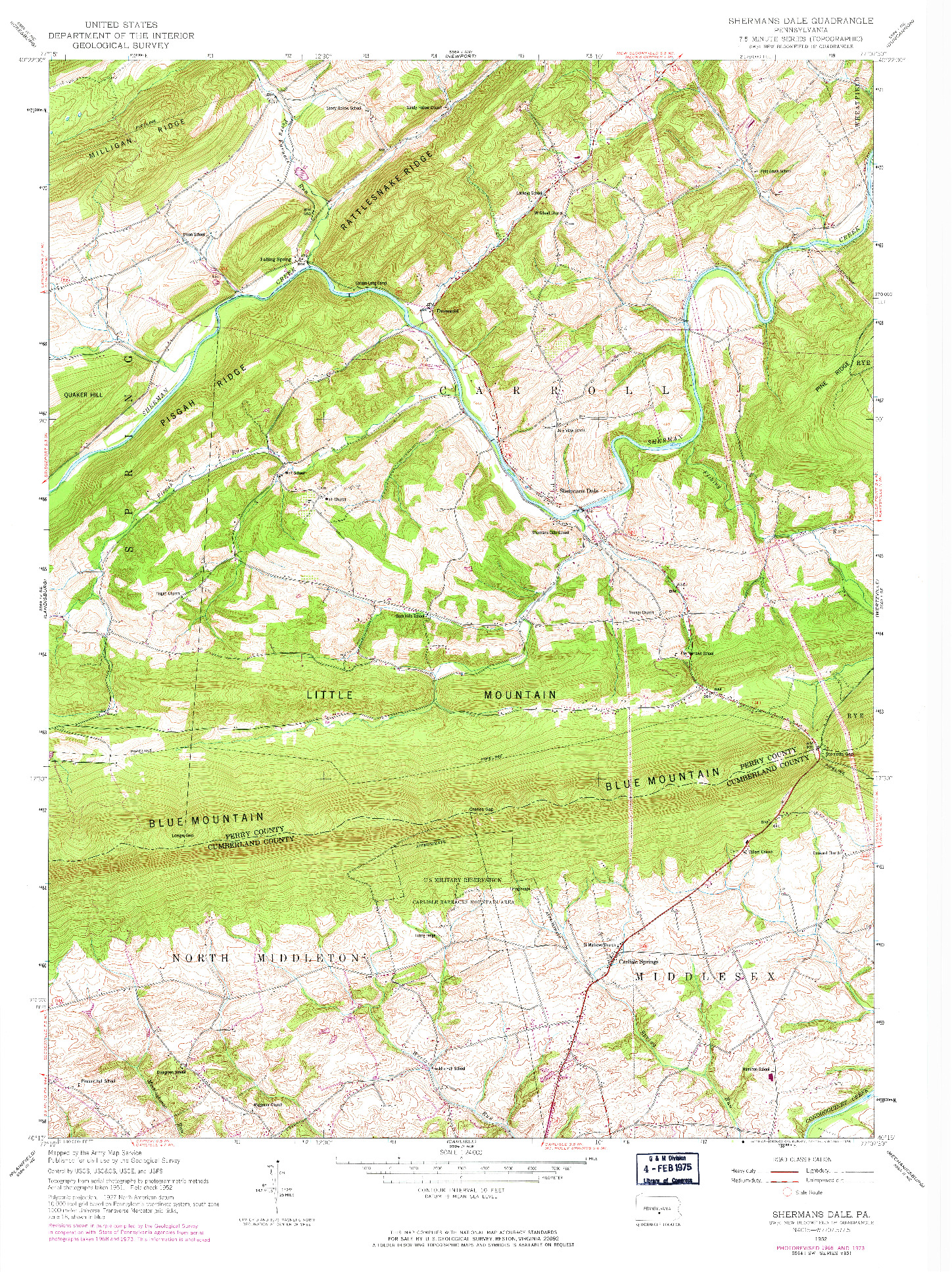 USGS 1:24000-SCALE QUADRANGLE FOR SHERMANS DALE, PA 1952