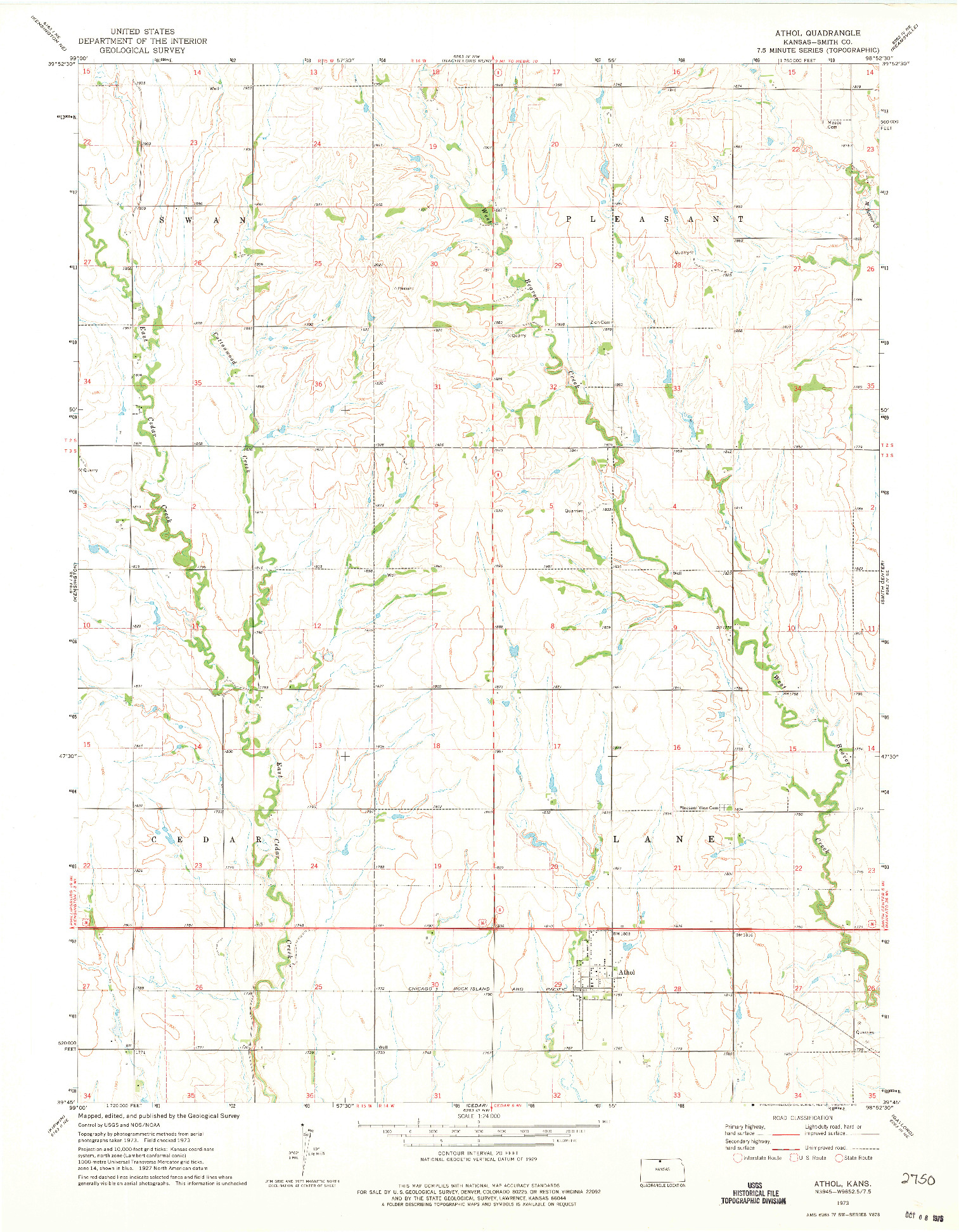 USGS 1:24000-SCALE QUADRANGLE FOR ATHOL, KS 1973
