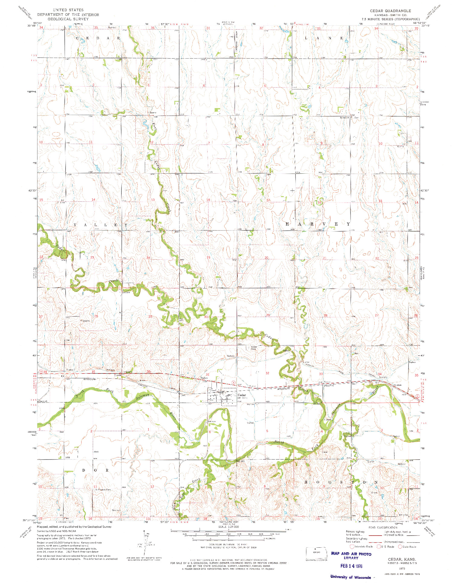 USGS 1:24000-SCALE QUADRANGLE FOR CEDAR, KS 1973