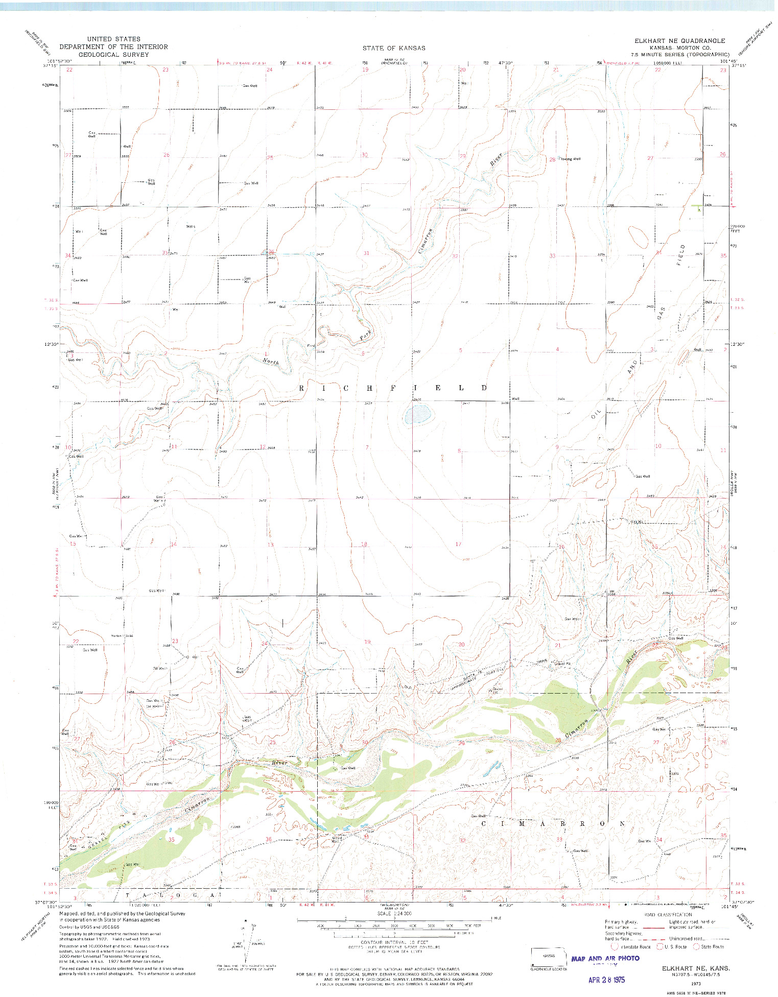 USGS 1:24000-SCALE QUADRANGLE FOR ELKHART NE, KS 1973