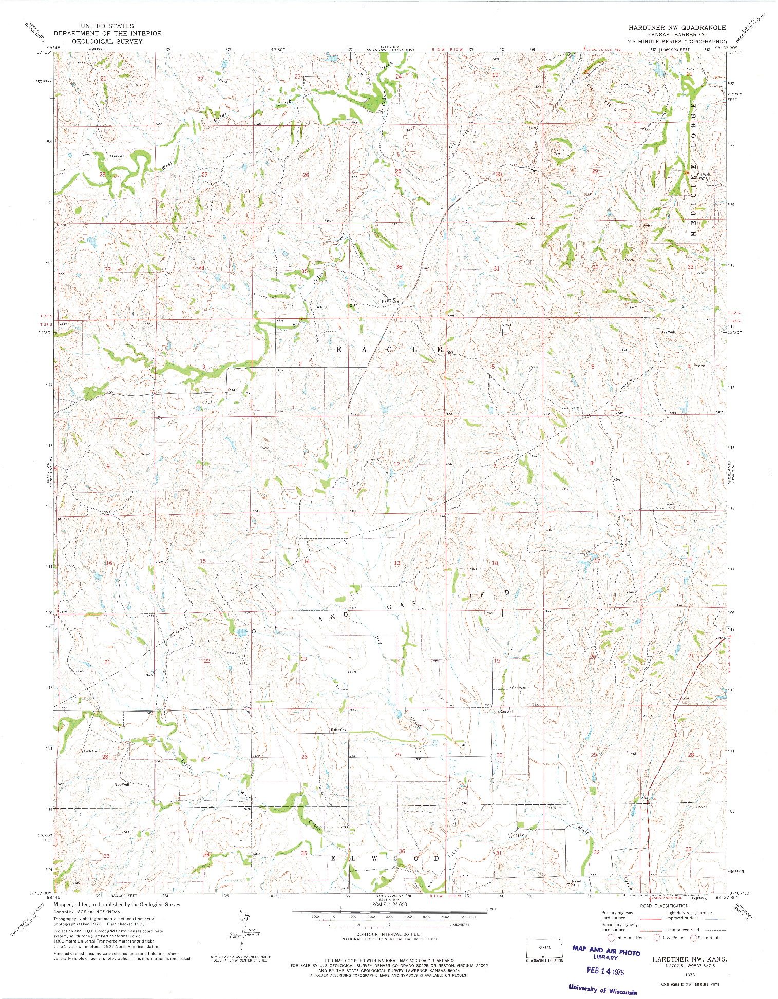 USGS 1:24000-SCALE QUADRANGLE FOR HARDTNER NW, KS 1973