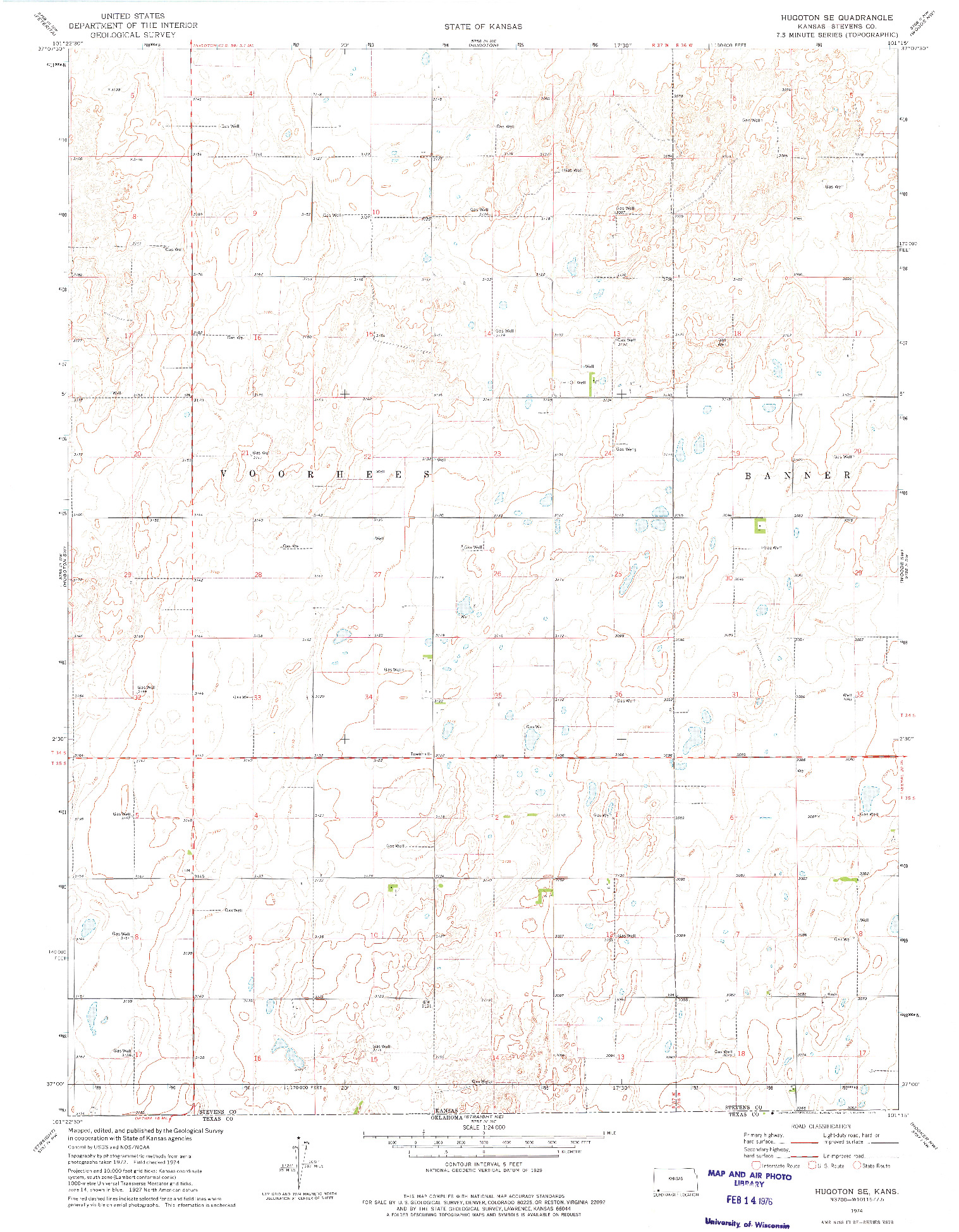 USGS 1:24000-SCALE QUADRANGLE FOR HUGOTON SE, KS 1974