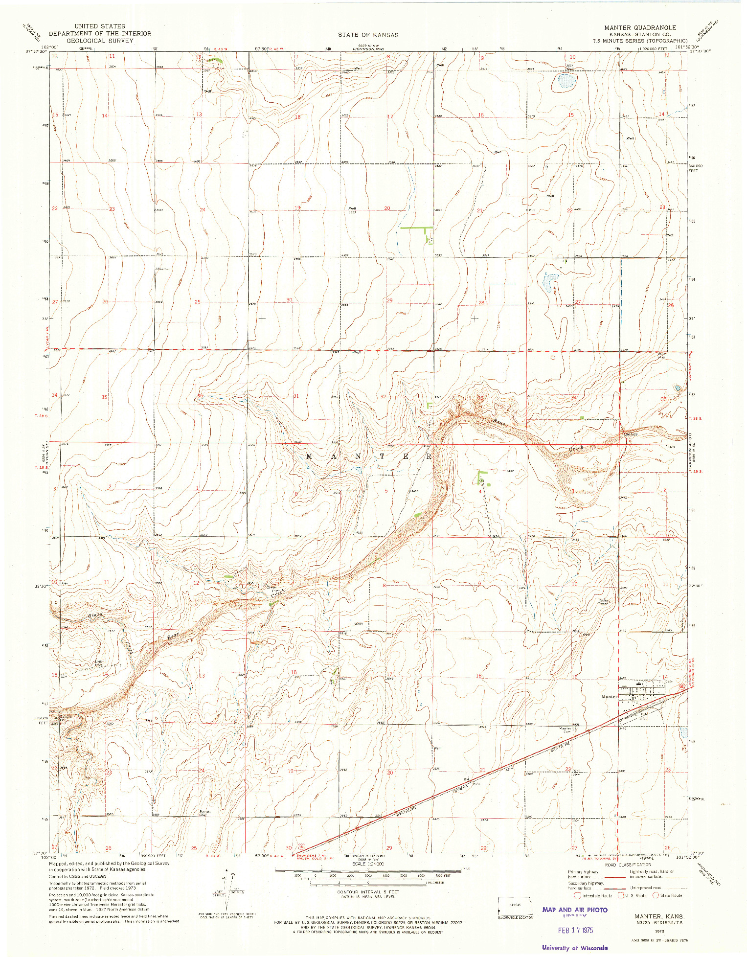 USGS 1:24000-SCALE QUADRANGLE FOR MANTER, KS 1973