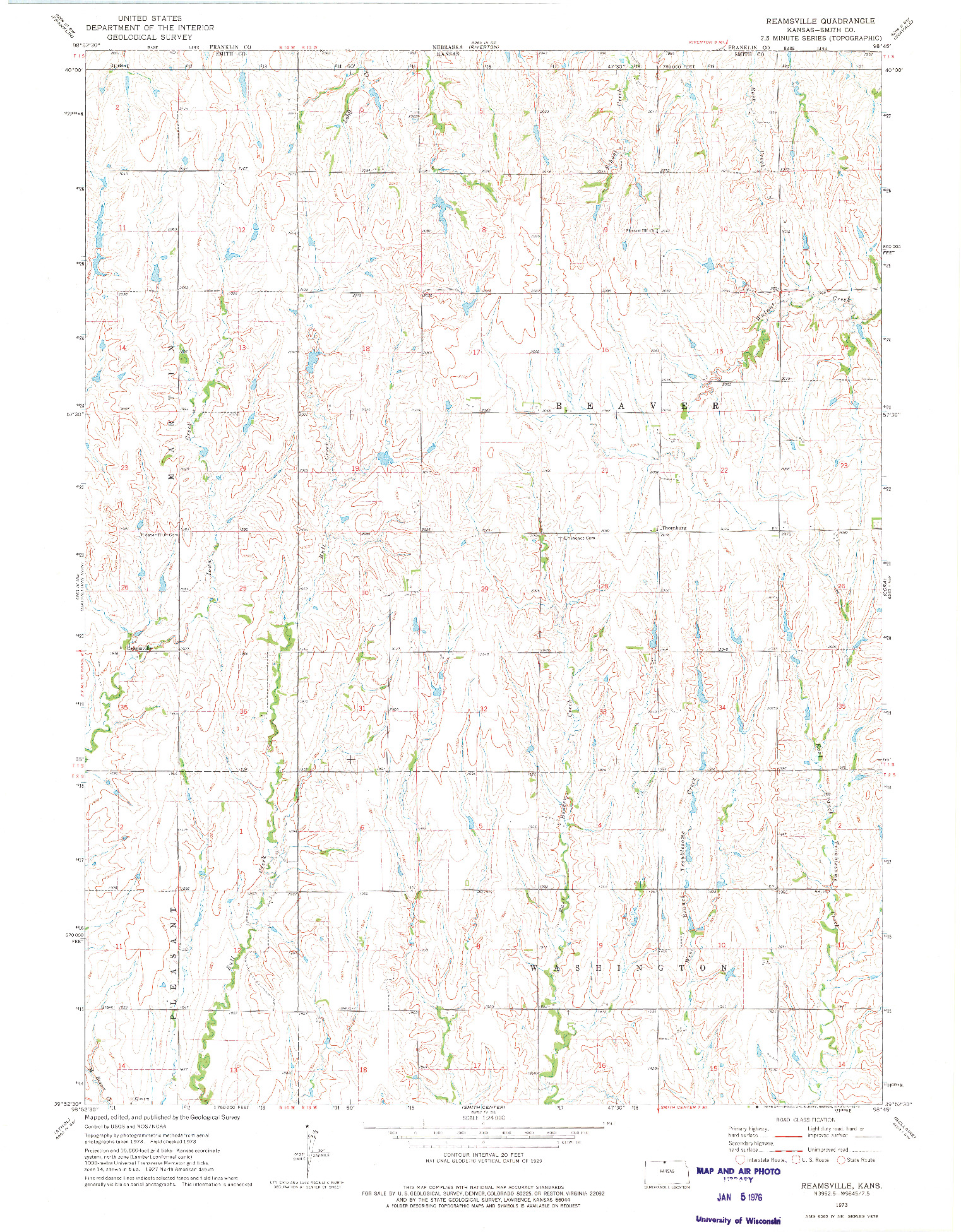 USGS 1:24000-SCALE QUADRANGLE FOR REAMSVILLE, KS 1973