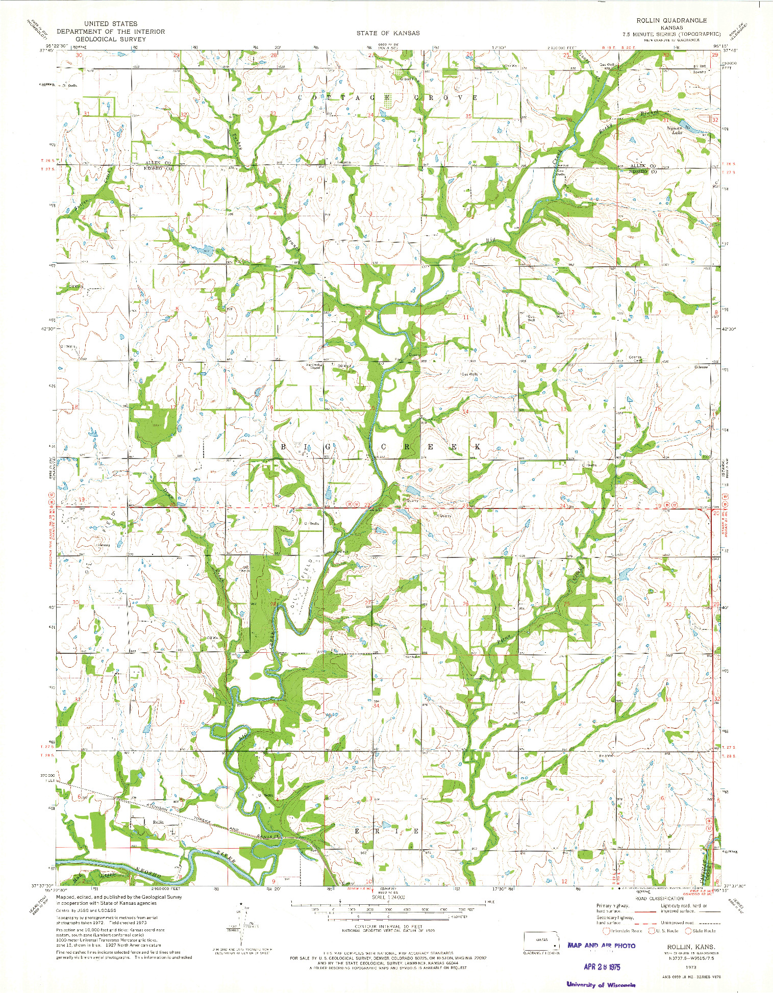 USGS 1:24000-SCALE QUADRANGLE FOR ROLLIN, KS 1973