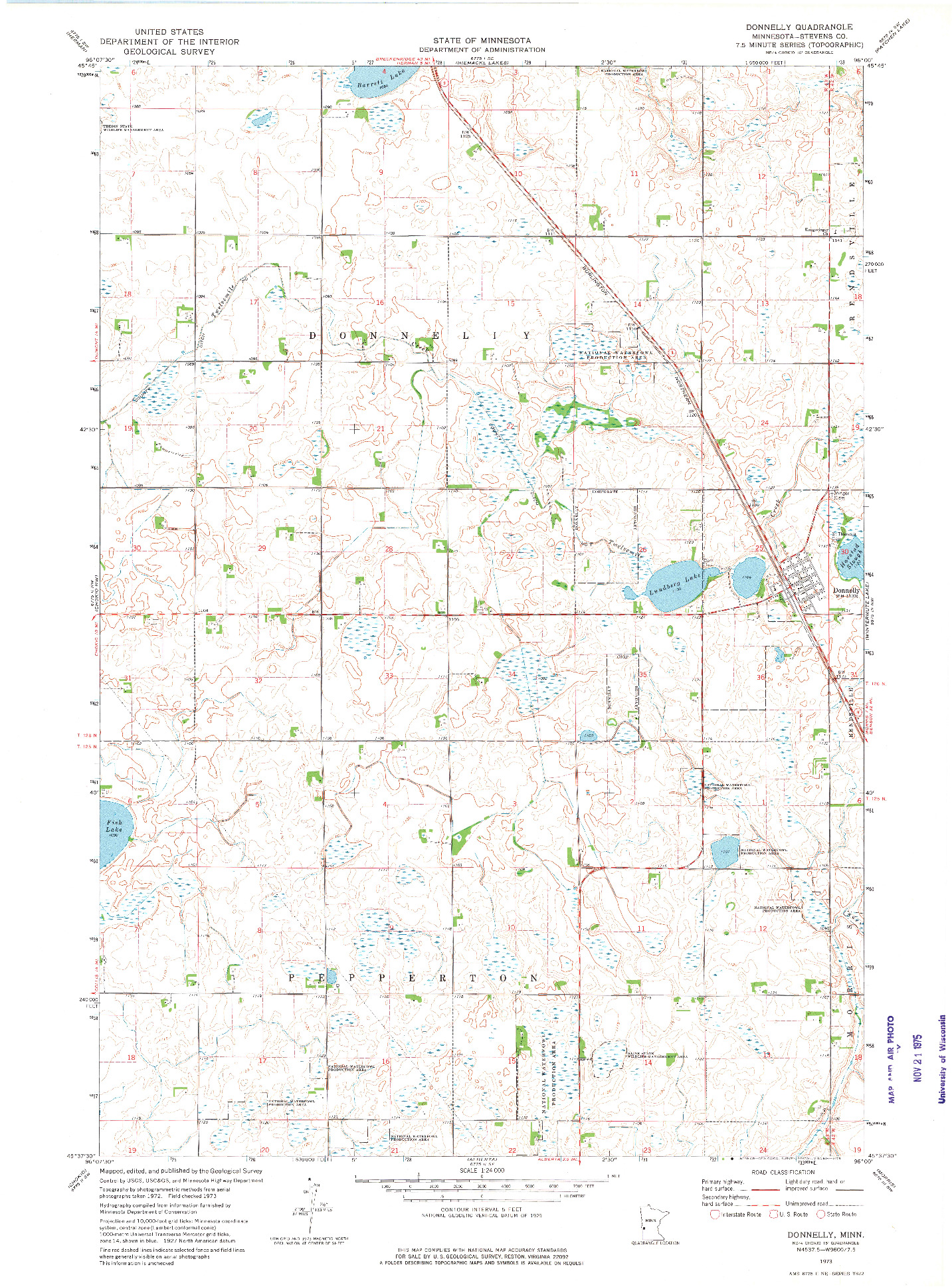 USGS 1:24000-SCALE QUADRANGLE FOR DONNELLY, MN 1973