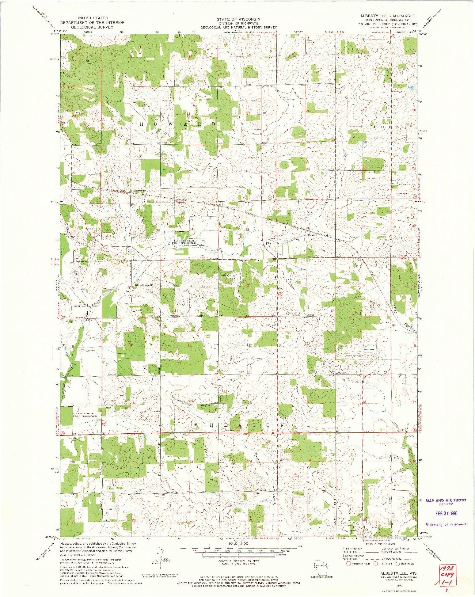 USGS 1:24000-SCALE QUADRANGLE FOR ALBERTVILLE, WI 1972