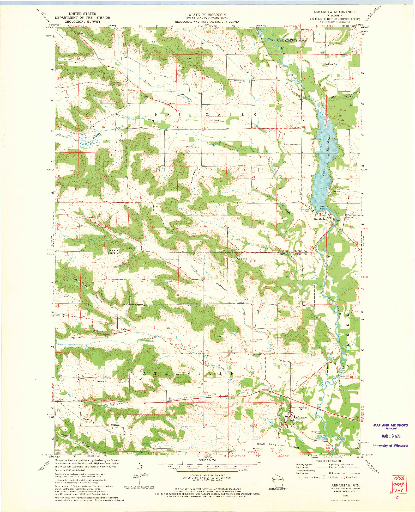 USGS 1:24000-SCALE QUADRANGLE FOR ARKANSAW, WI 1972