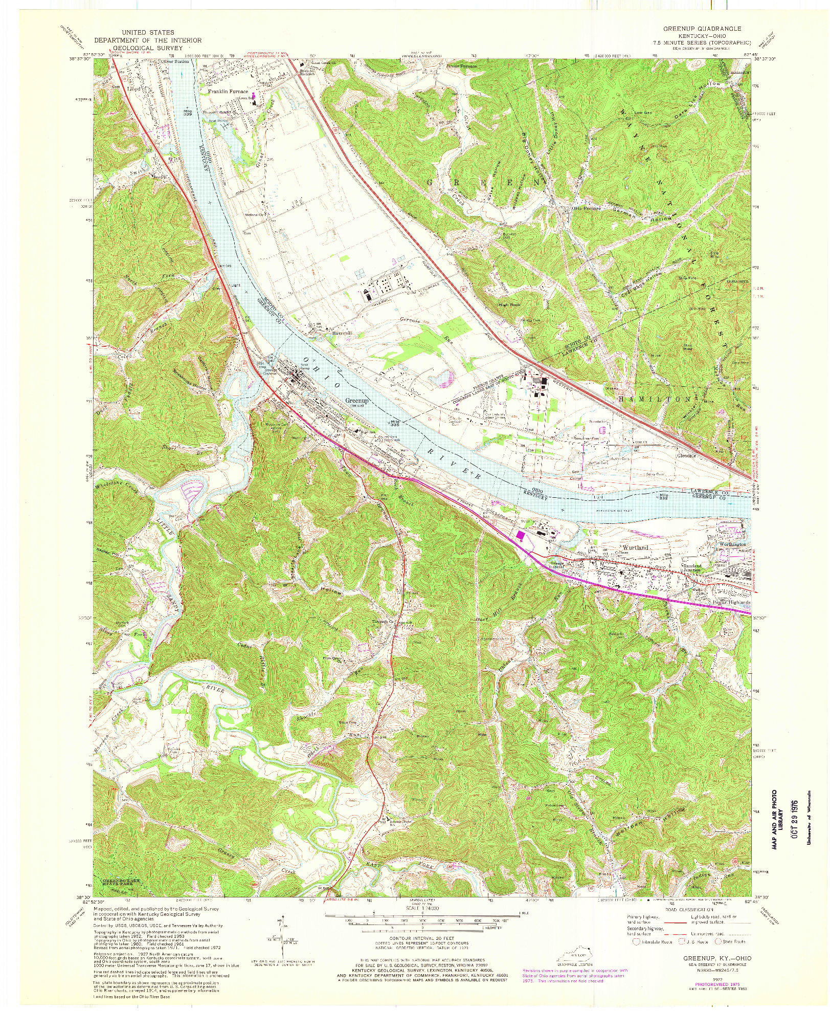 USGS 1:24000-SCALE QUADRANGLE FOR GREENUP, KY 1972