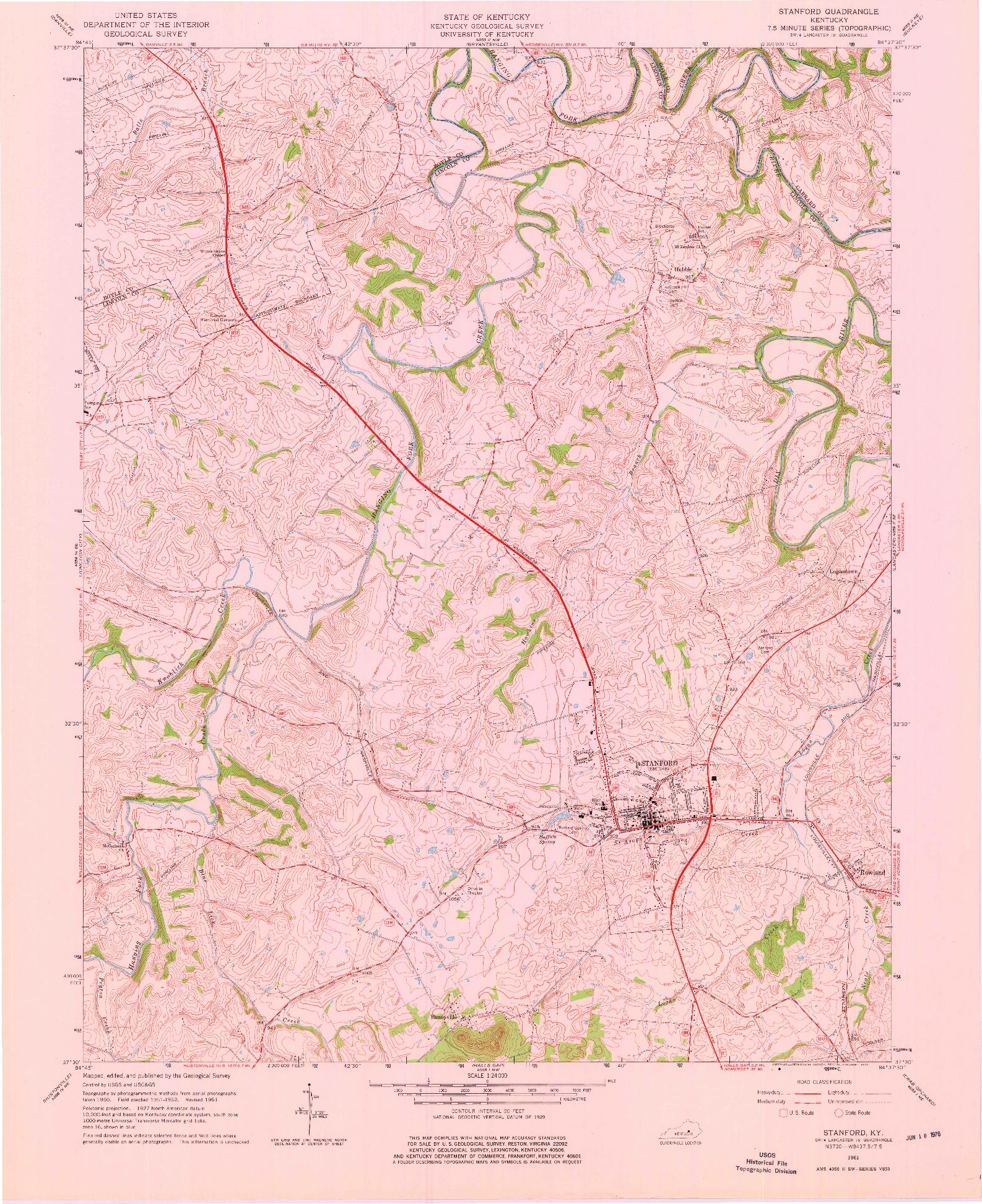 USGS 1:24000-SCALE QUADRANGLE FOR STANFORD, KY 1961