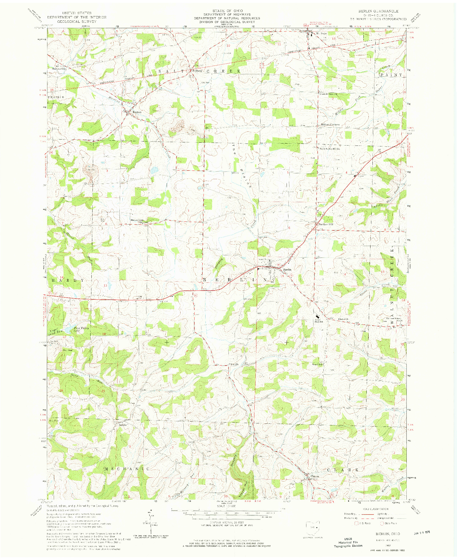 USGS 1:24000-SCALE QUADRANGLE FOR BERLIN, OH 1962