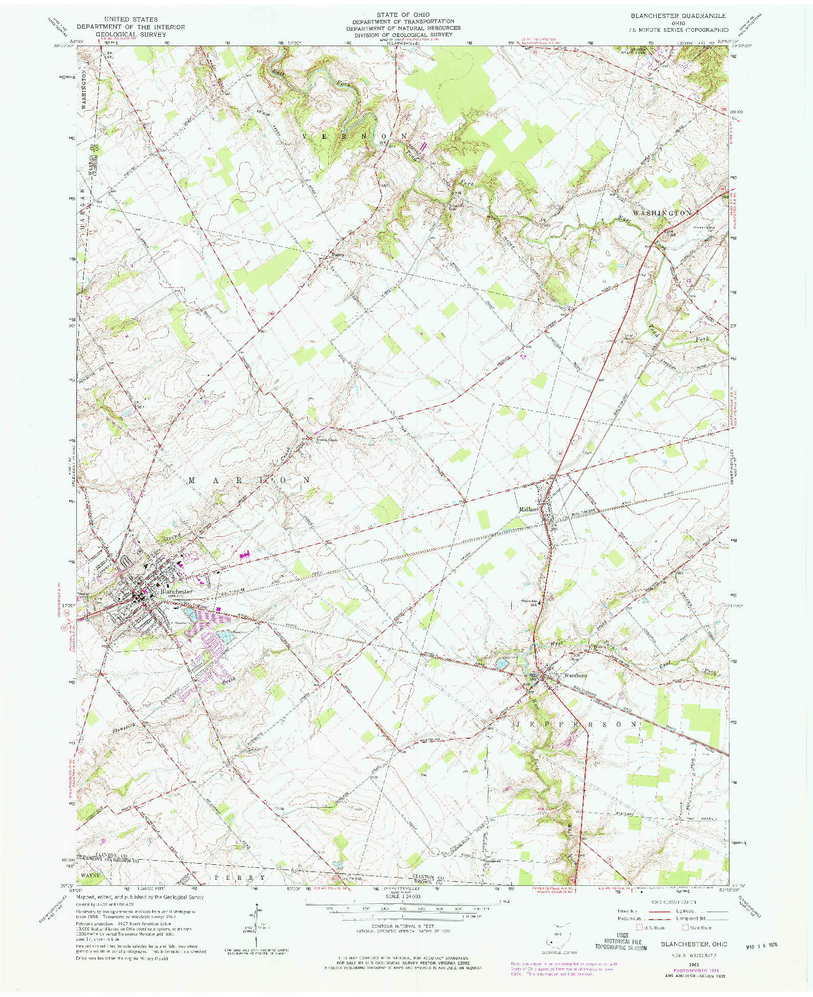 USGS 1:24000-SCALE QUADRANGLE FOR BLANCHESTER, OH 1961