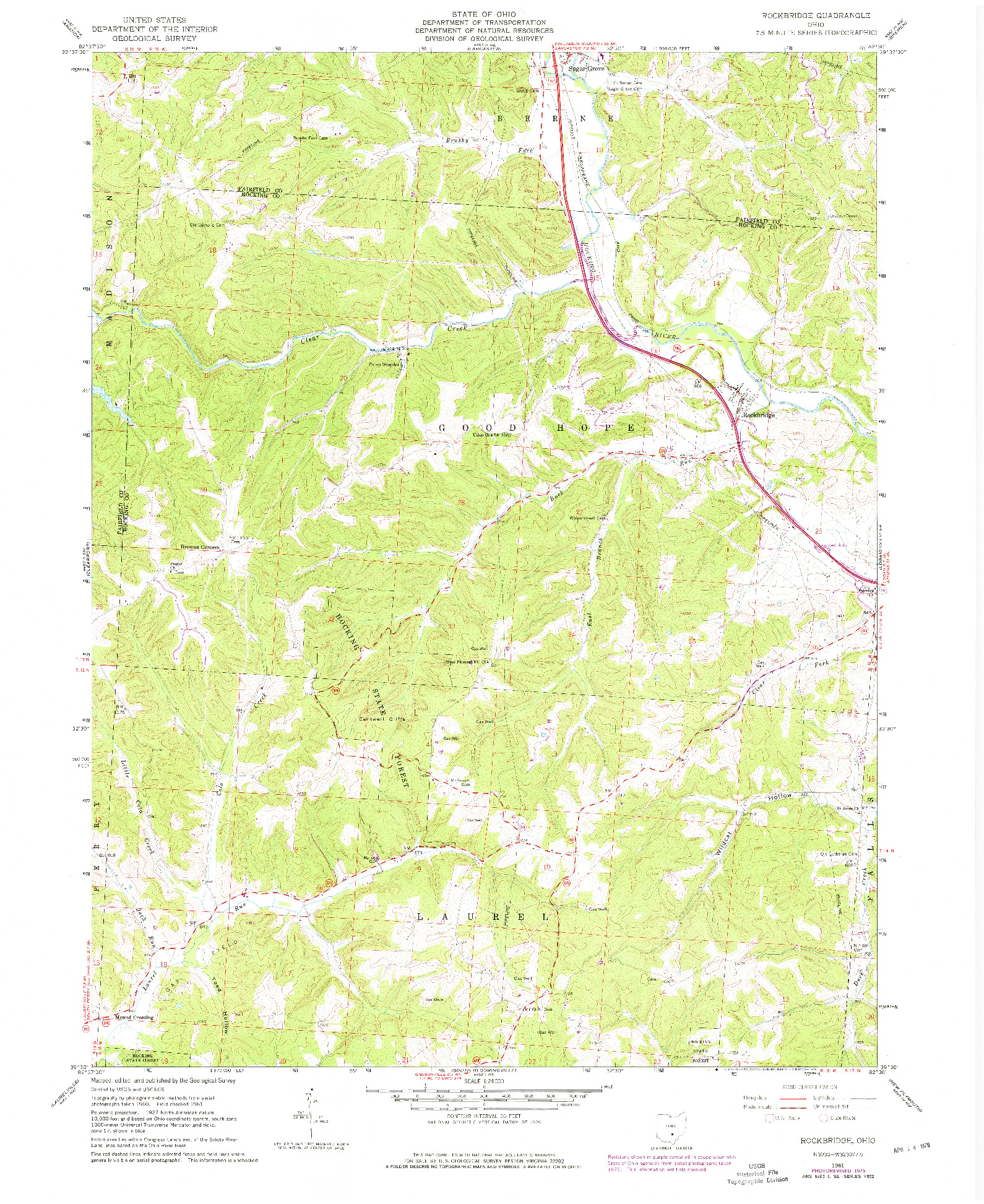 USGS 1:24000-SCALE QUADRANGLE FOR ROCKBRIDGE, OH 1961