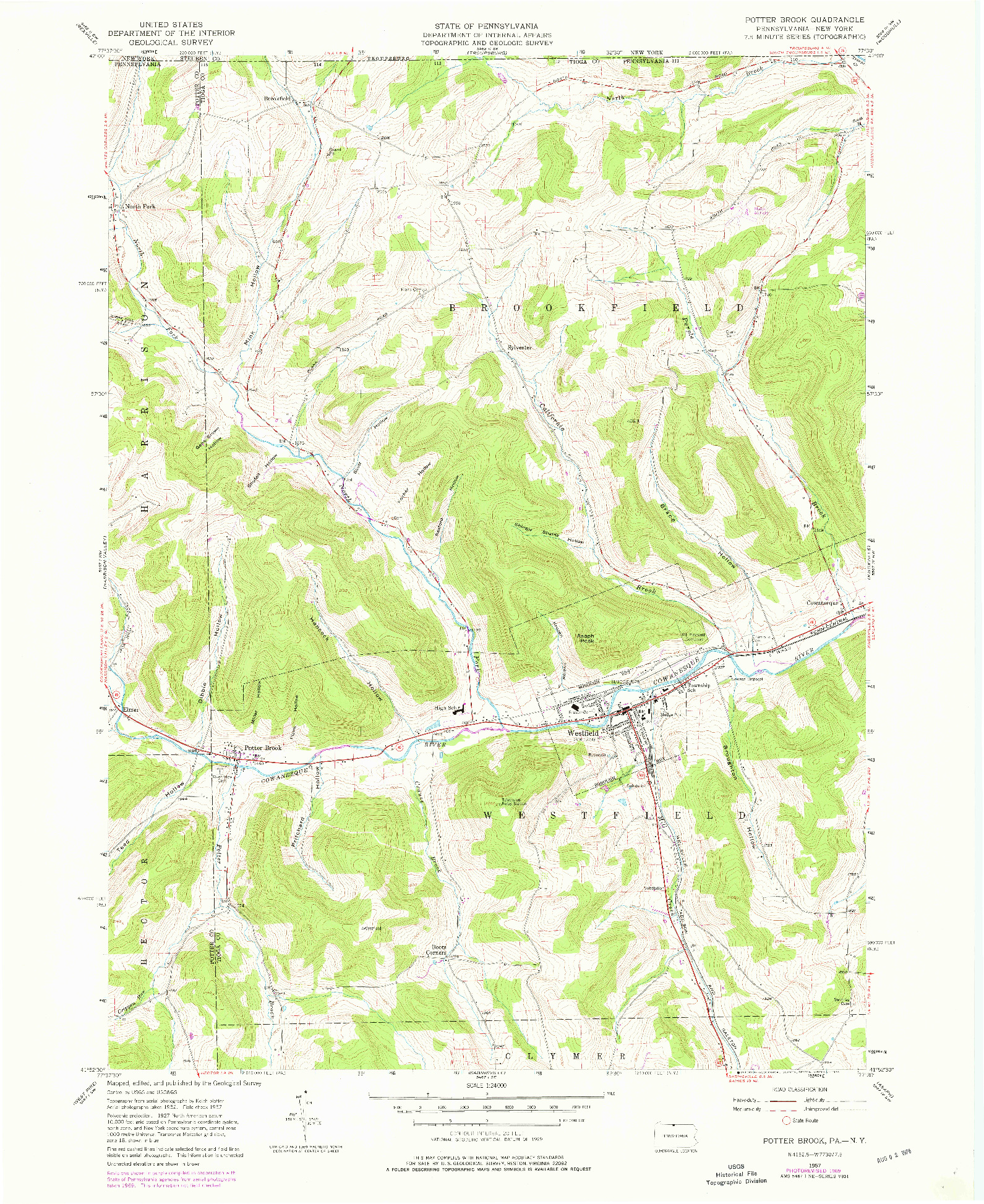 USGS 1:24000-SCALE QUADRANGLE FOR POTTER BROOK, PA 1957