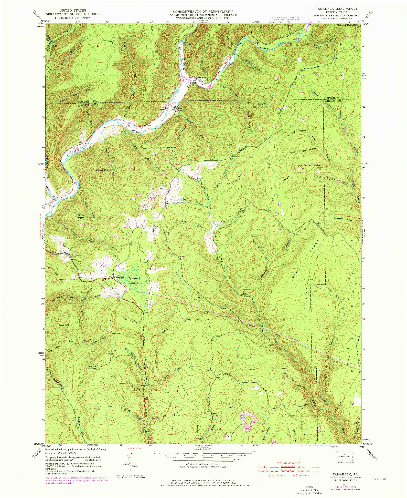 USGS 1:24000-SCALE QUADRANGLE FOR TAMARACK, PA 1946