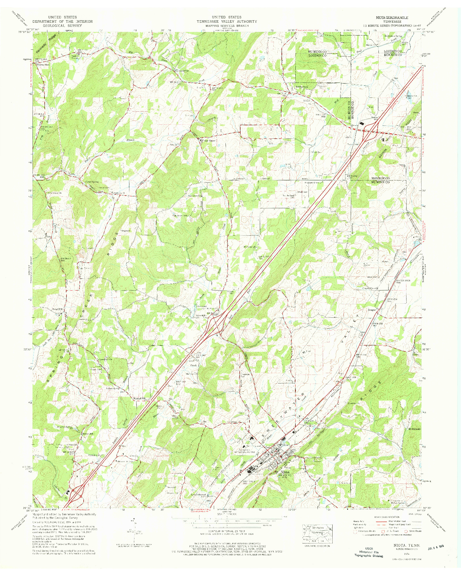 USGS 1:24000-SCALE QUADRANGLE FOR NIOTA, TN 1974
