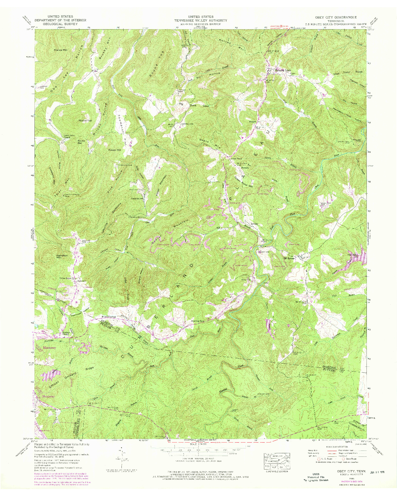 USGS 1:24000-SCALE QUADRANGLE FOR OBEY CITY, TN 1946