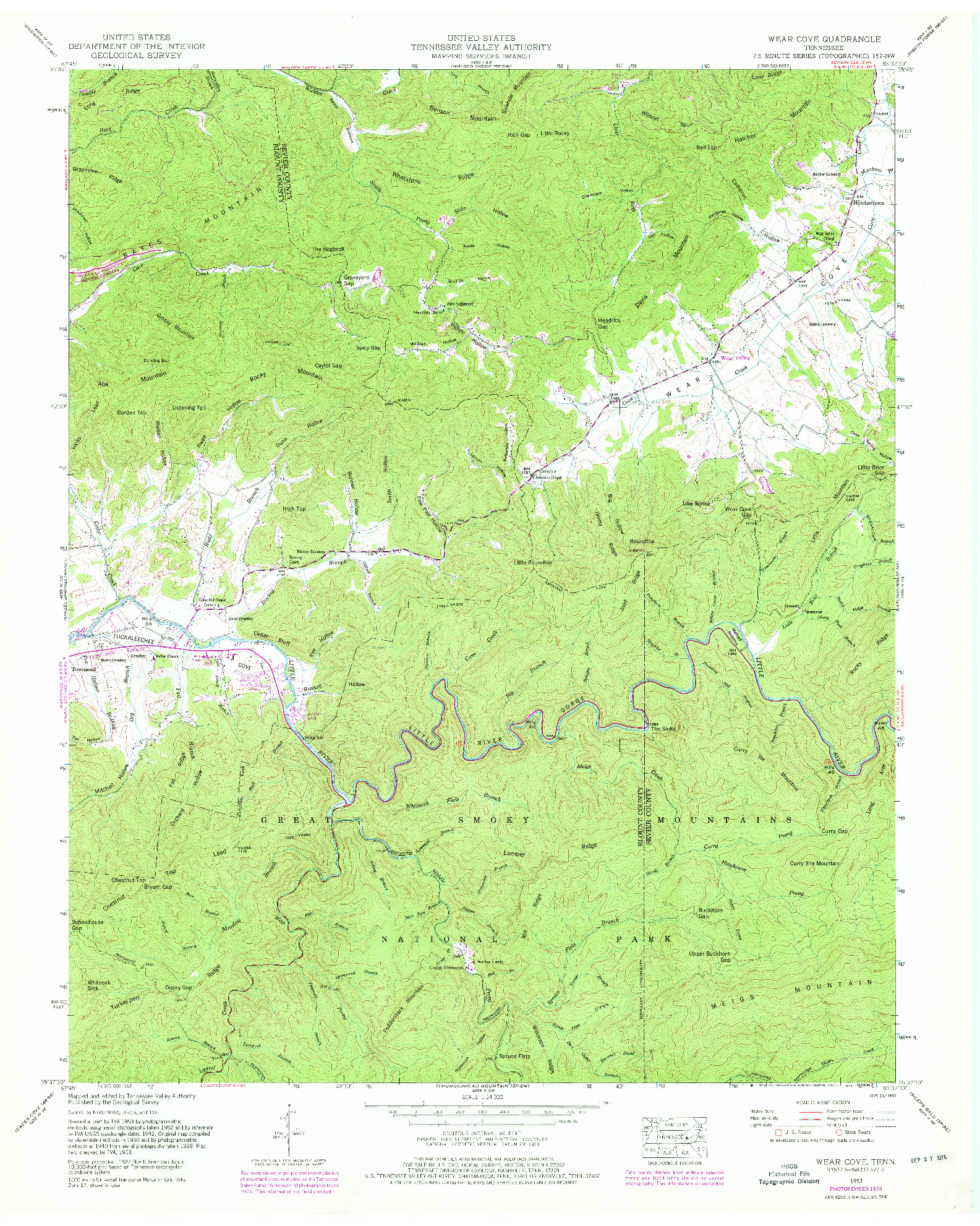 USGS 1:24000-SCALE QUADRANGLE FOR WEAR COVE, TN 1953