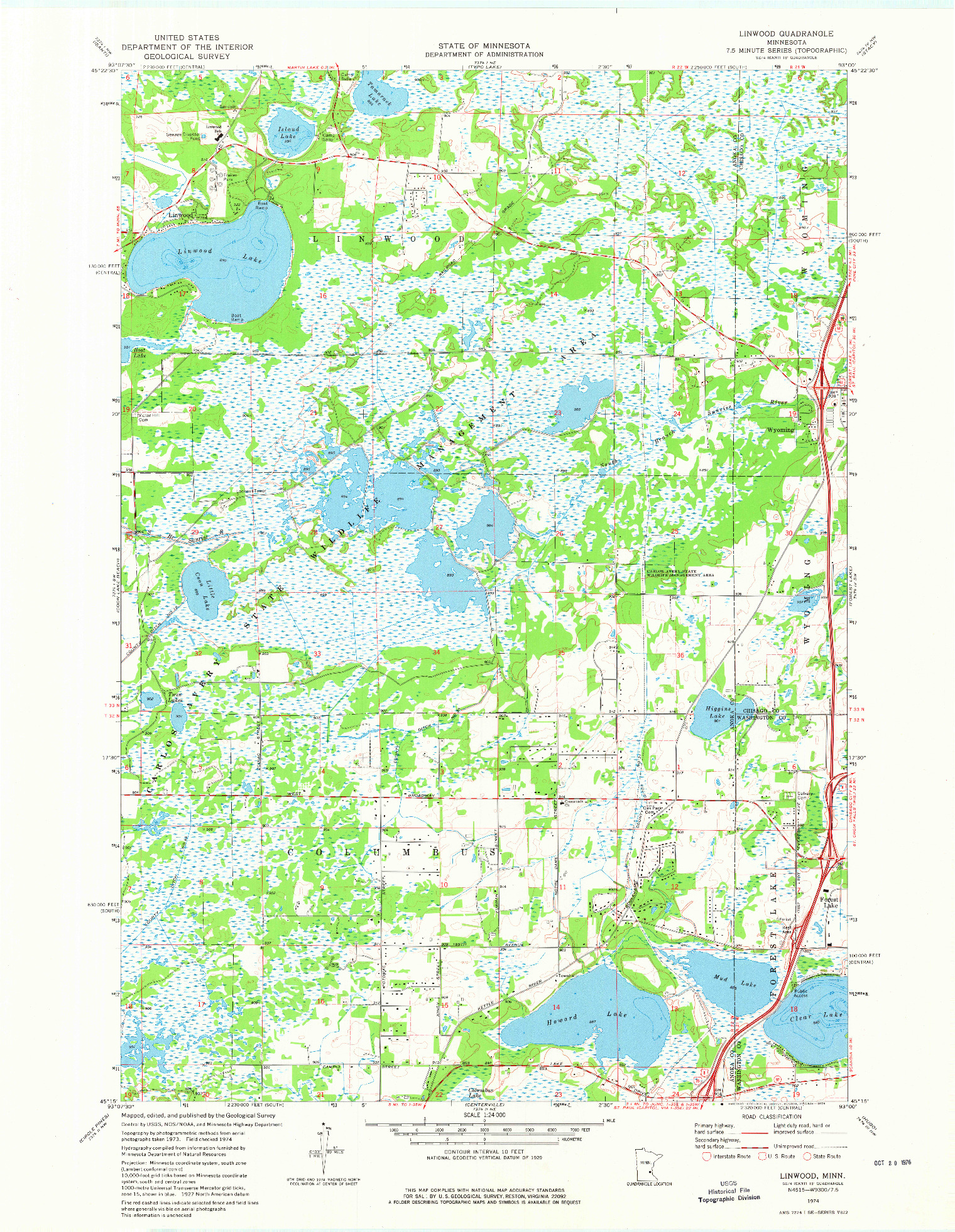 USGS 1:24000-SCALE QUADRANGLE FOR LINDSTROM, MN 1974