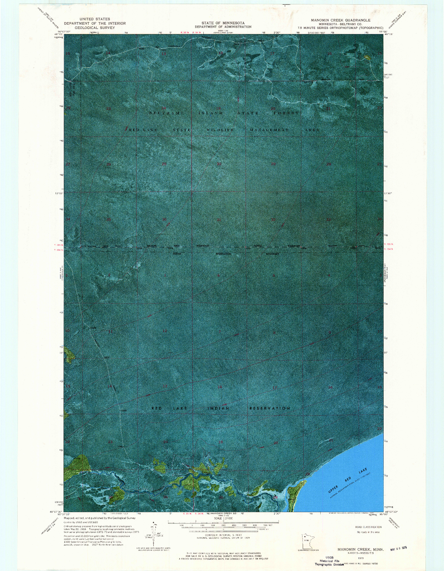 USGS 1:24000-SCALE QUADRANGLE FOR MANOMIN CREEK, MN 1973