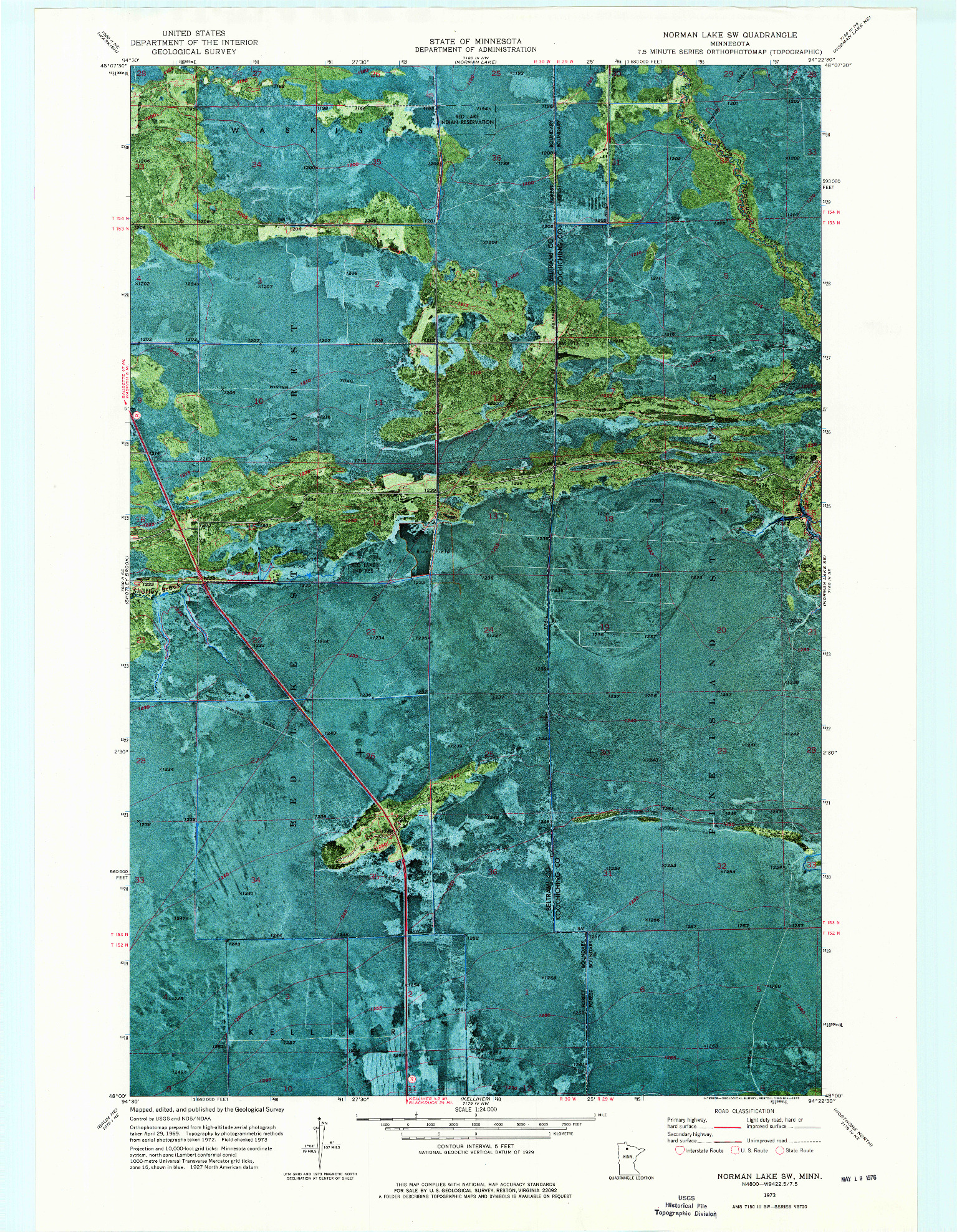 USGS 1:24000-SCALE QUADRANGLE FOR NORMAN LAKE SW, MN 1973