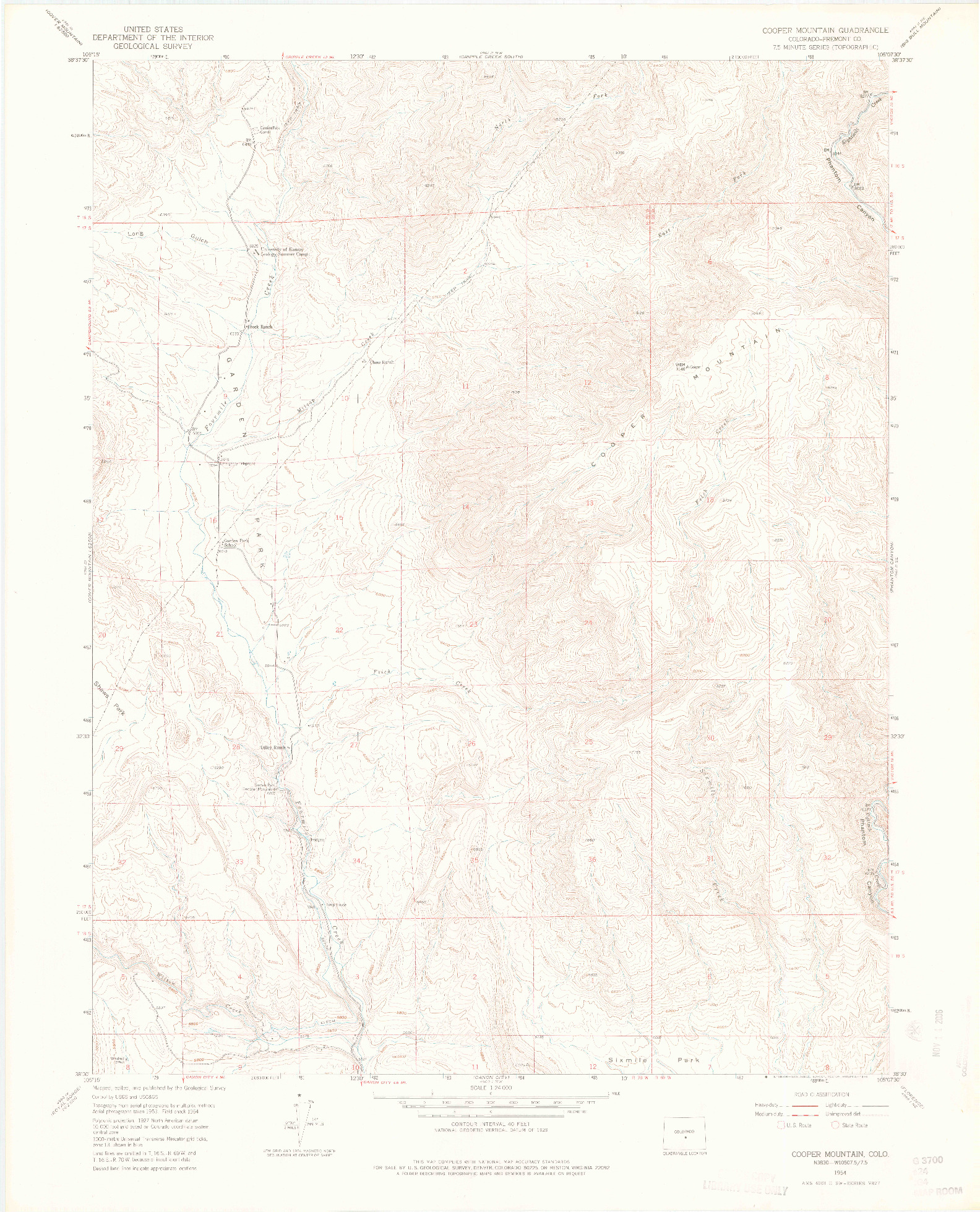 USGS 1:24000-SCALE QUADRANGLE FOR COOPER MOUNTAIN, CO 1954