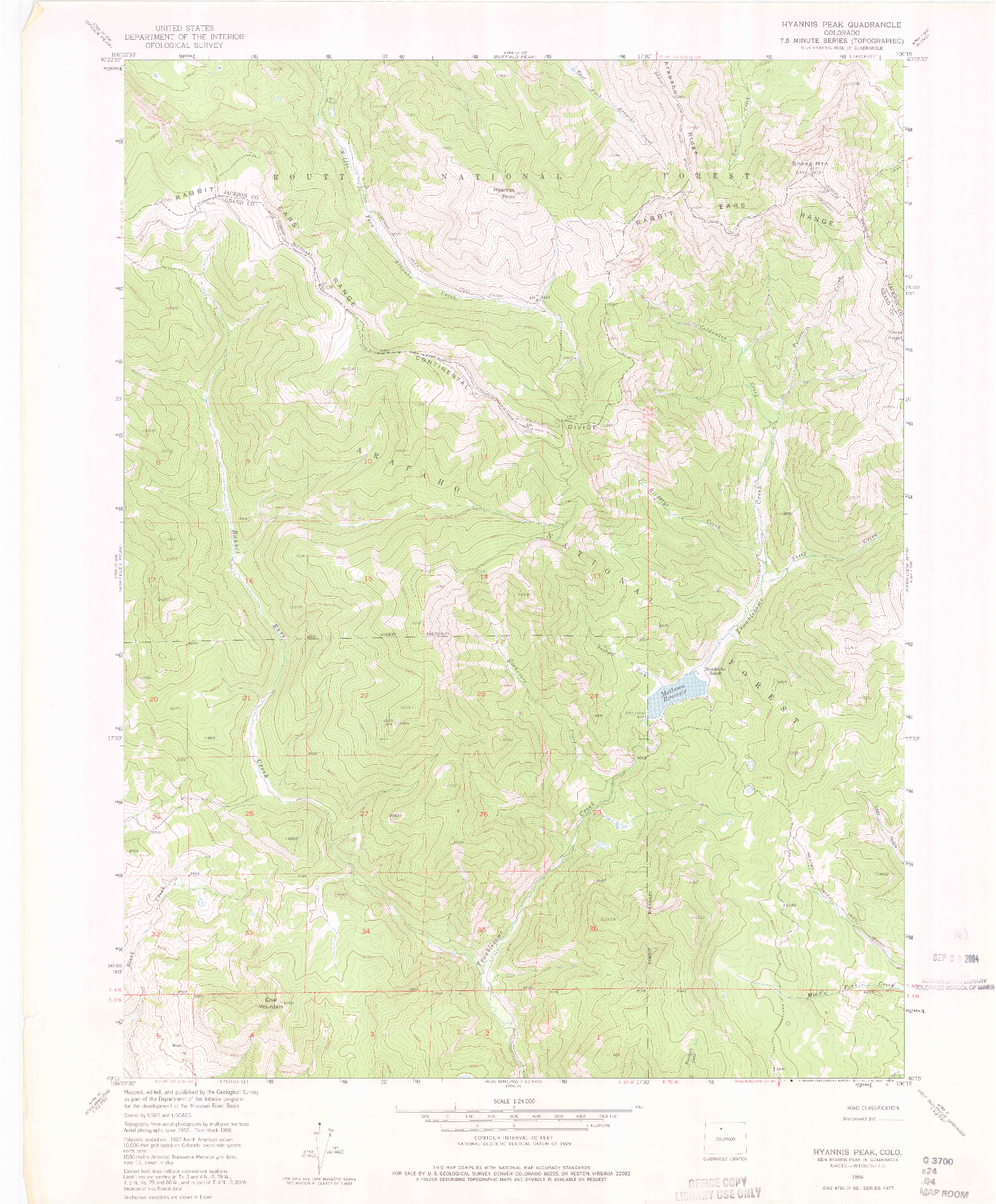 USGS 1:24000-SCALE QUADRANGLE FOR HYANNIS PEAK, CO 1956