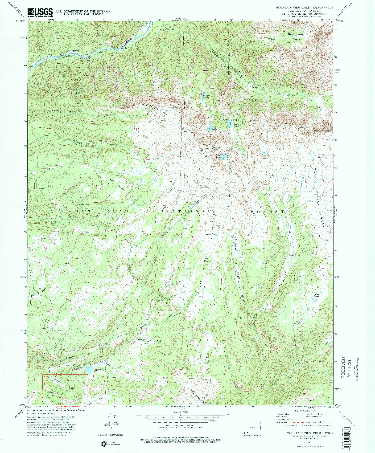 USGS 1:24000-SCALE QUADRANGLE FOR MOUNTAIN VIEW CREST, CO 1973