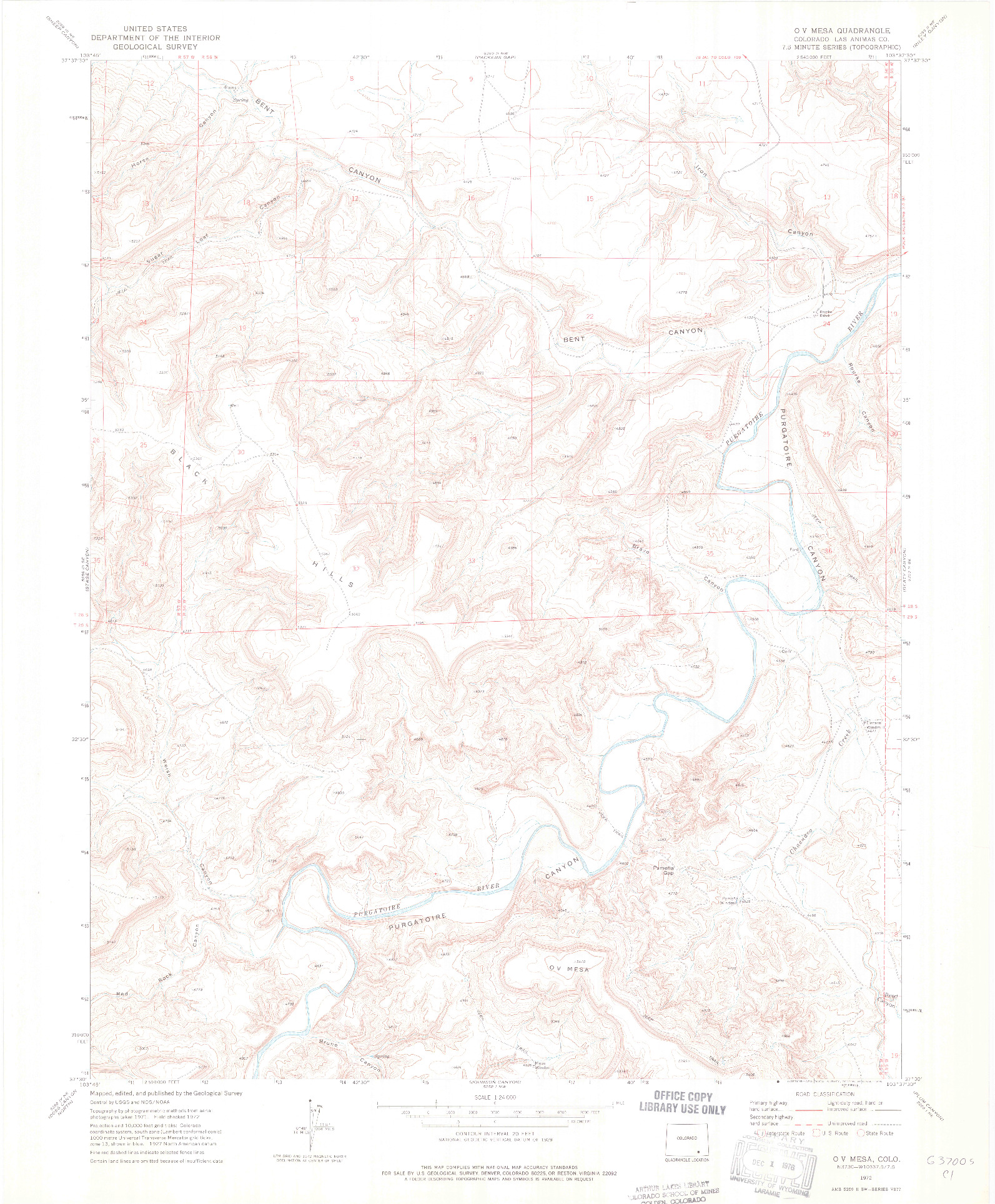 USGS 1:24000-SCALE QUADRANGLE FOR O V MESA, CO 1972