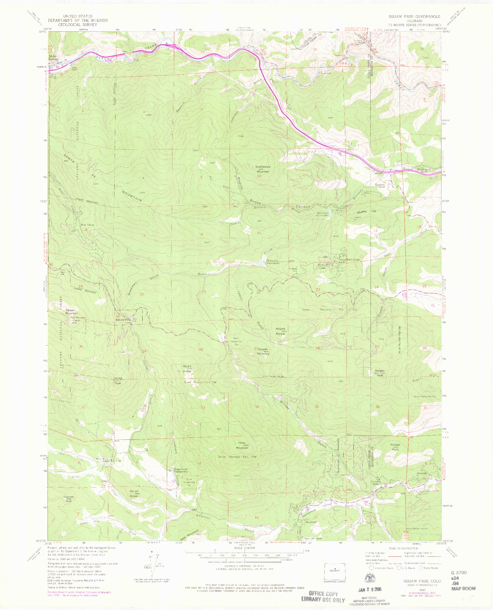 USGS 1:24000-SCALE QUADRANGLE FOR SQUAW PASS, CO 1957