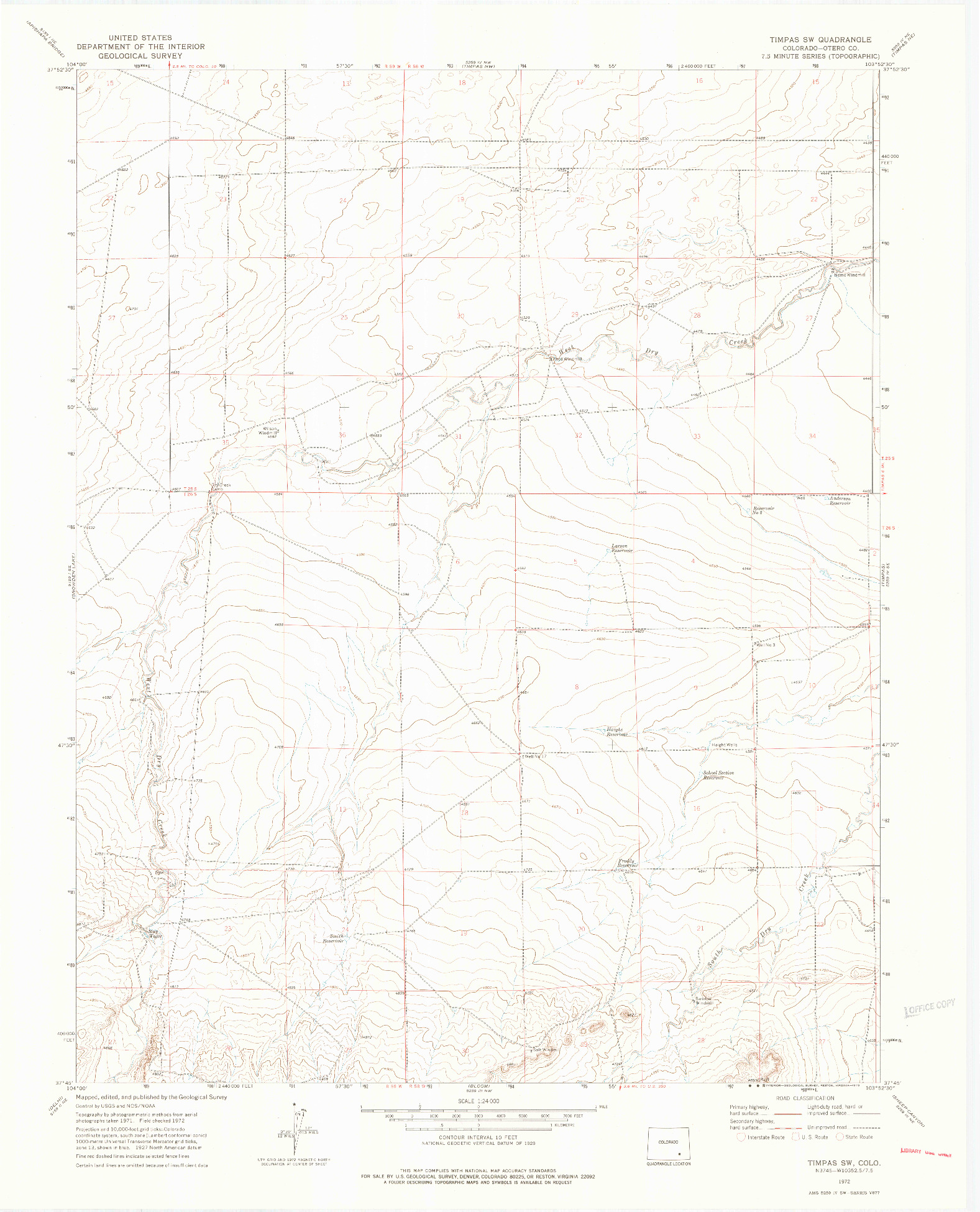 USGS 1:24000-SCALE QUADRANGLE FOR TIMPAS SW, CO 1972