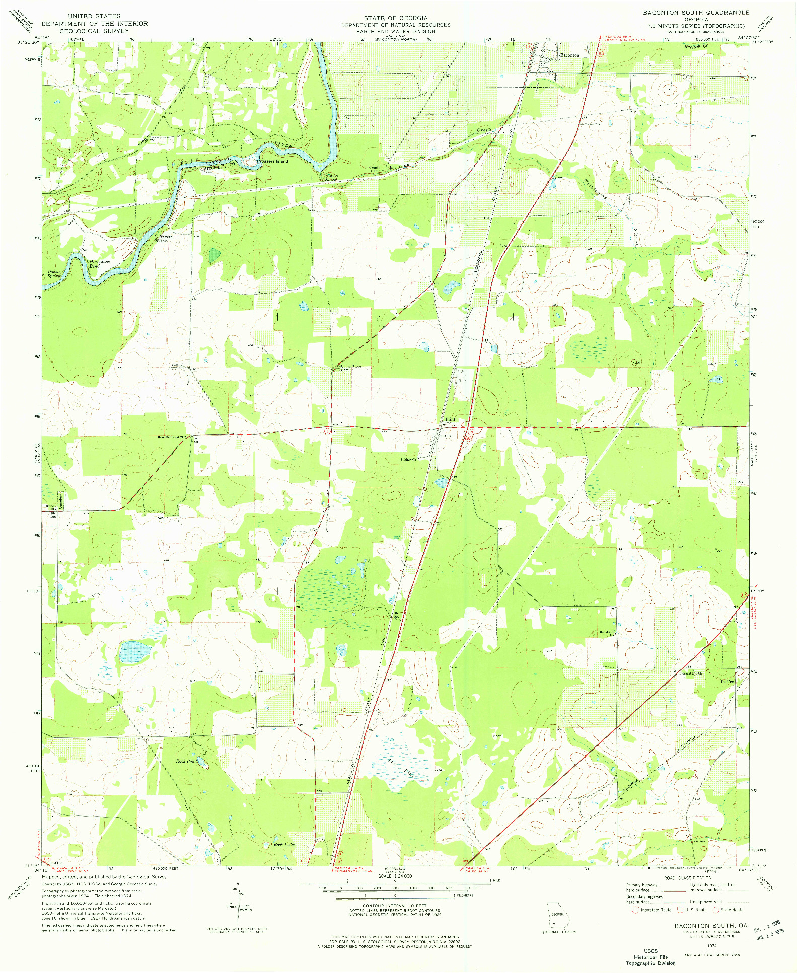 USGS 1:24000-SCALE QUADRANGLE FOR BACONTON SOUTH, GA 1974