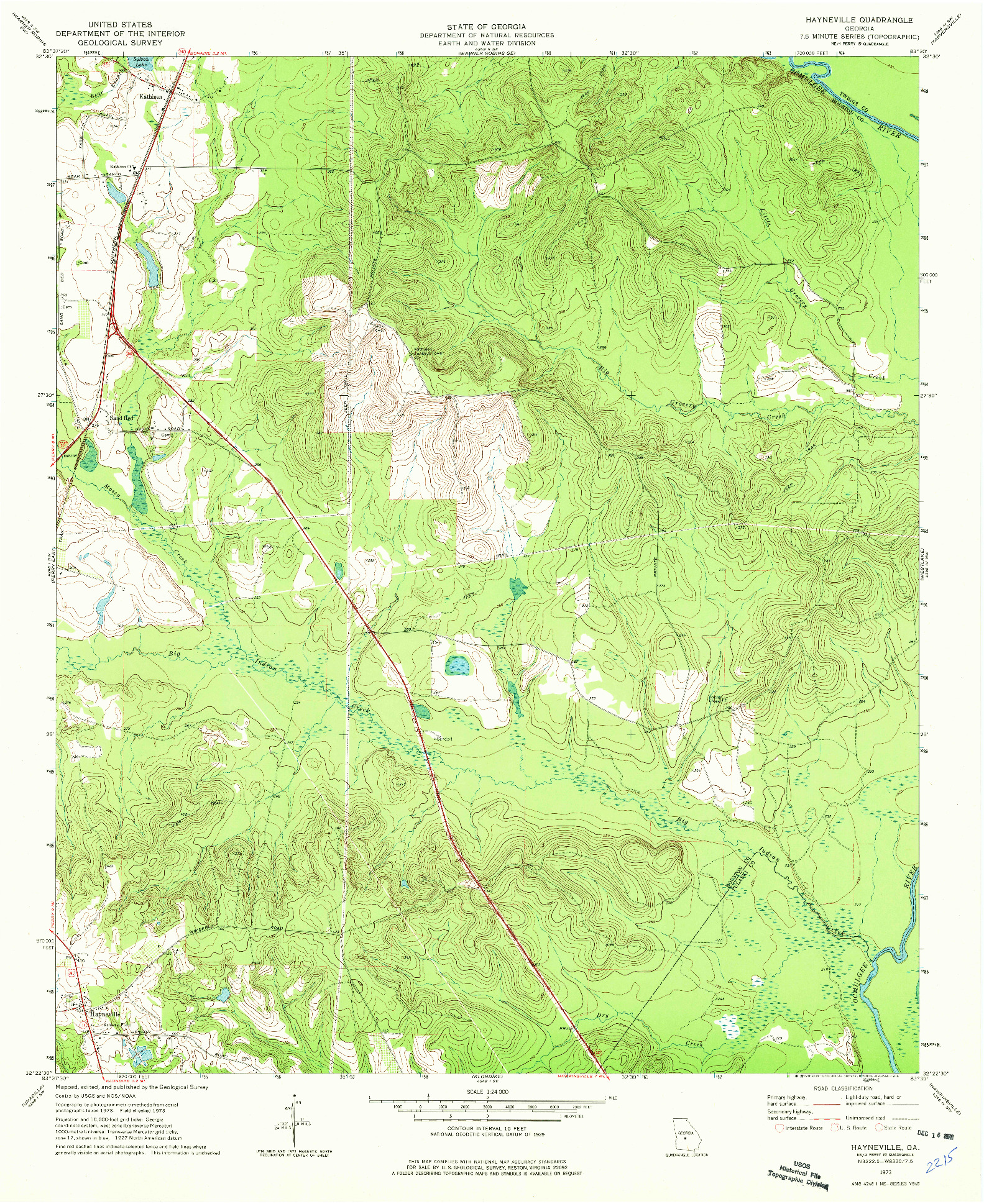 USGS 1:24000-SCALE QUADRANGLE FOR HAYNEVILLE, GA 1973