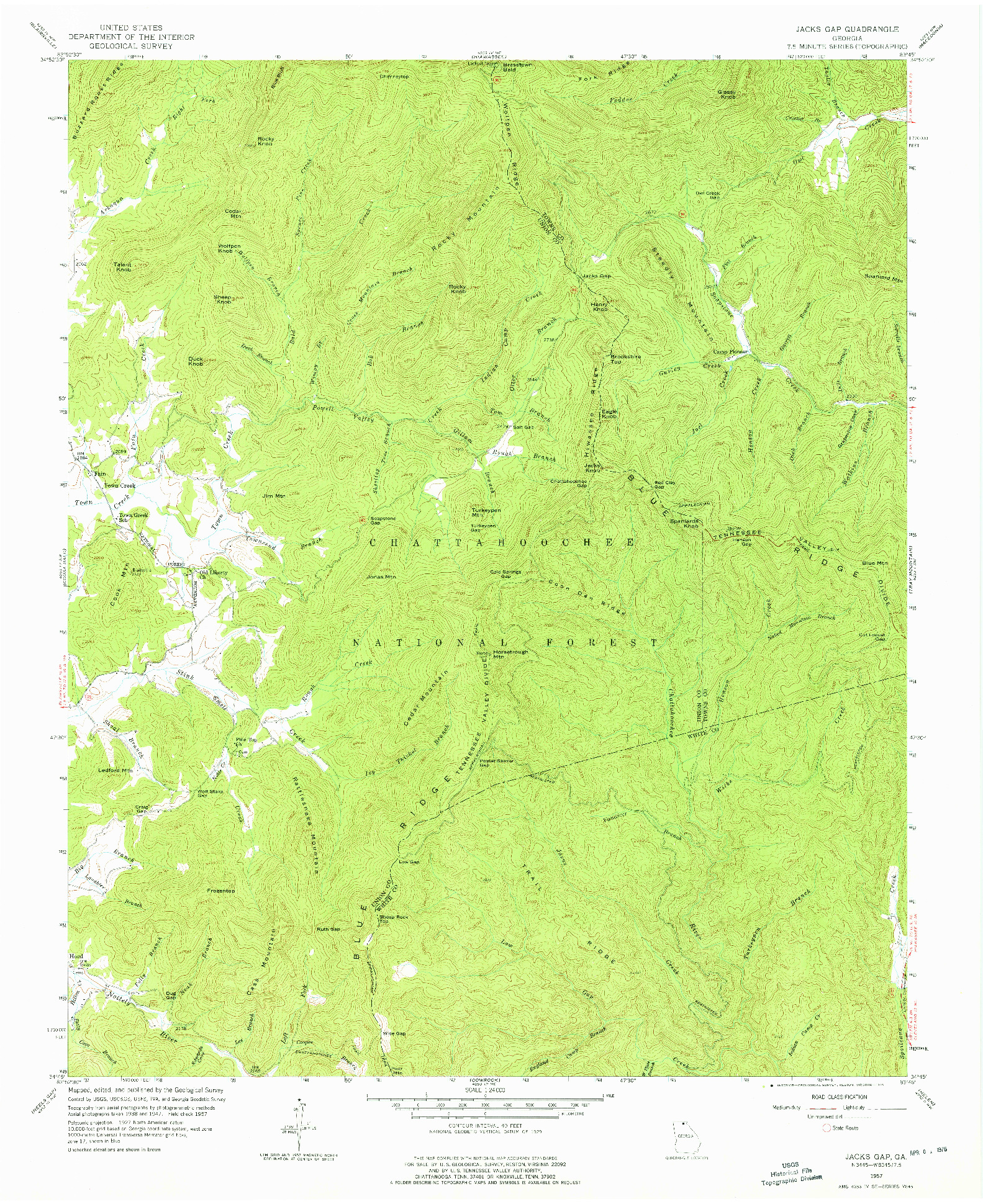 USGS 1:24000-SCALE QUADRANGLE FOR JACKS GAP, GA 1957