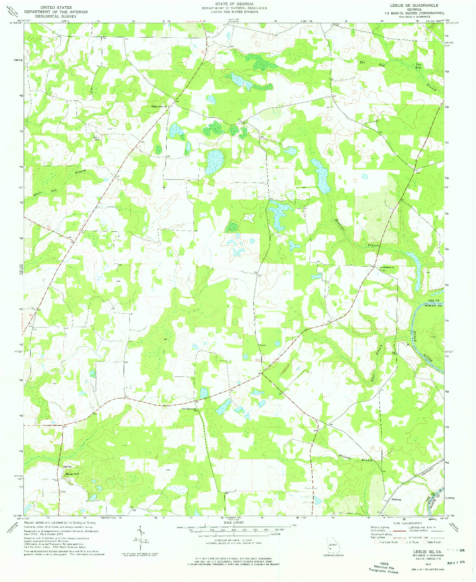 USGS 1:24000-SCALE QUADRANGLE FOR LESLIE SE, GA 1973