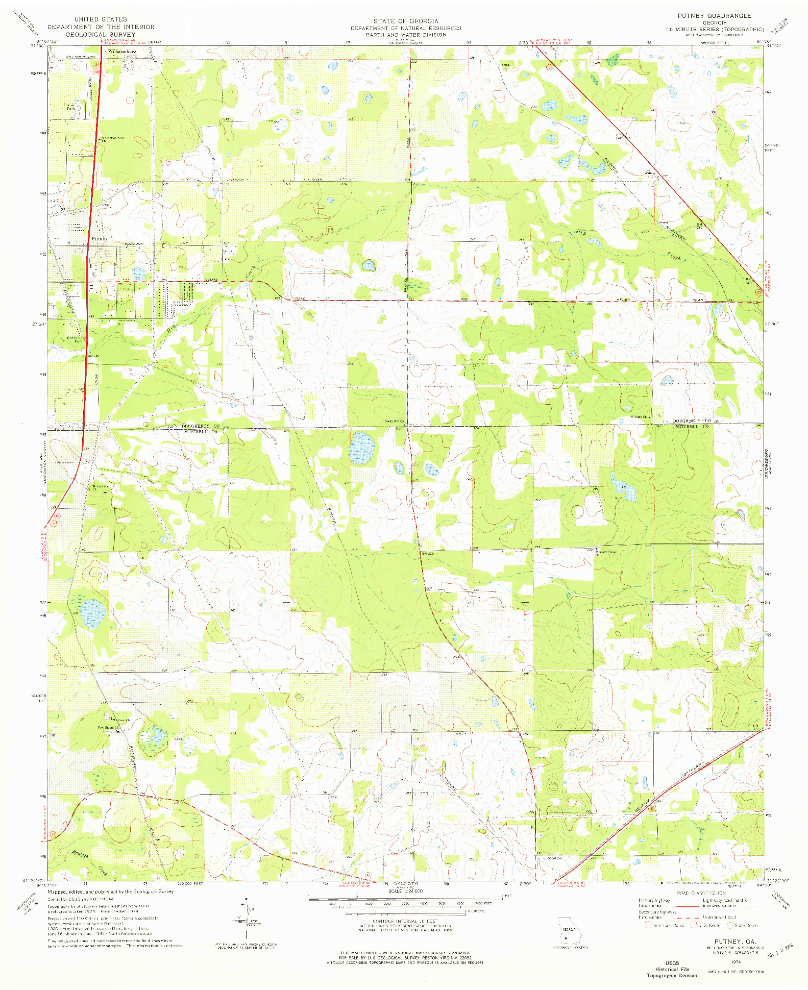 USGS 1:24000-SCALE QUADRANGLE FOR PUTNEY, GA 1974