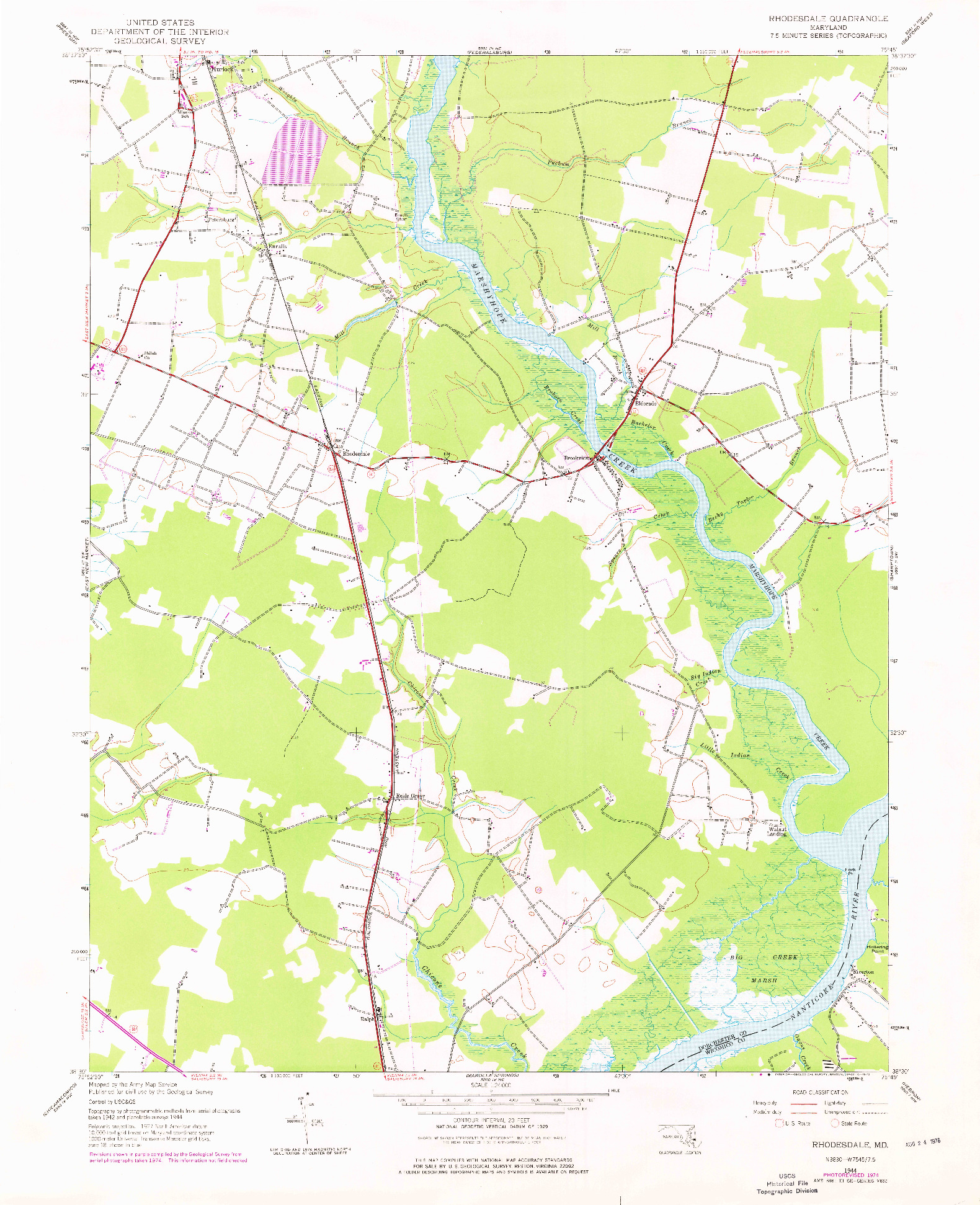 USGS 1:24000-SCALE QUADRANGLE FOR RHODESDALE, MD 1944