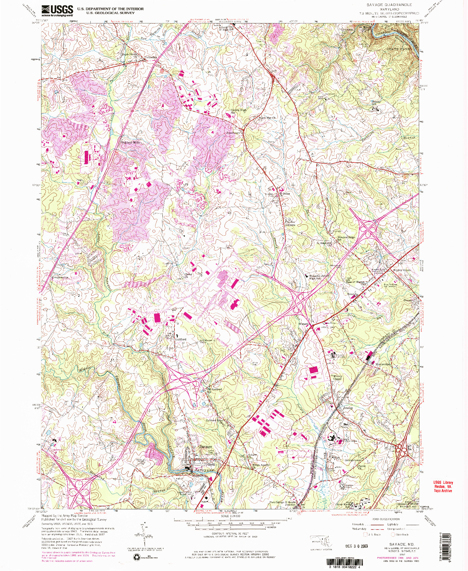 USGS 1:24000-SCALE QUADRANGLE FOR SAVAGE, MD 1957