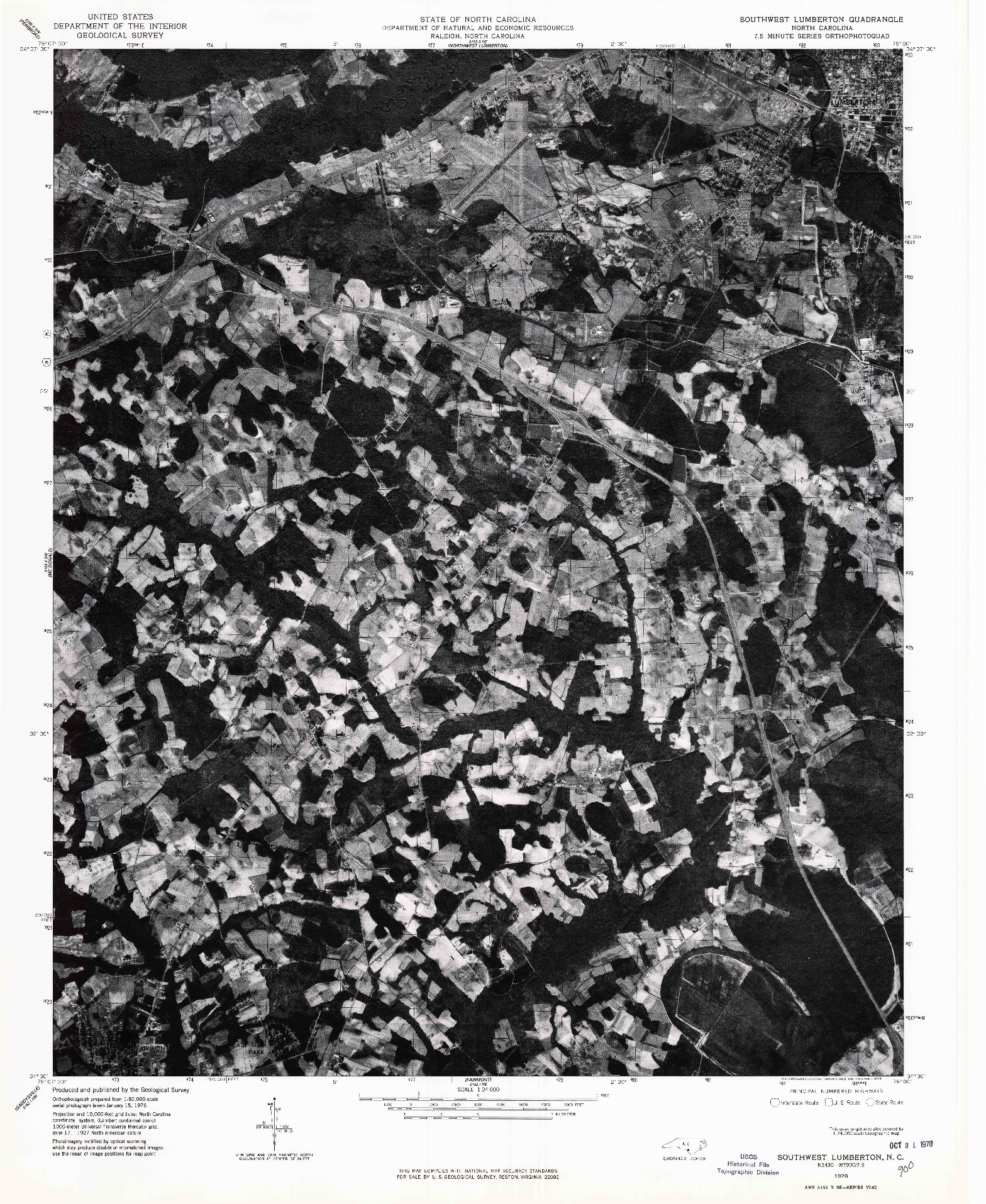 USGS 1:24000-SCALE QUADRANGLE FOR SOUTHWEST LUMBERTON, NC 1976