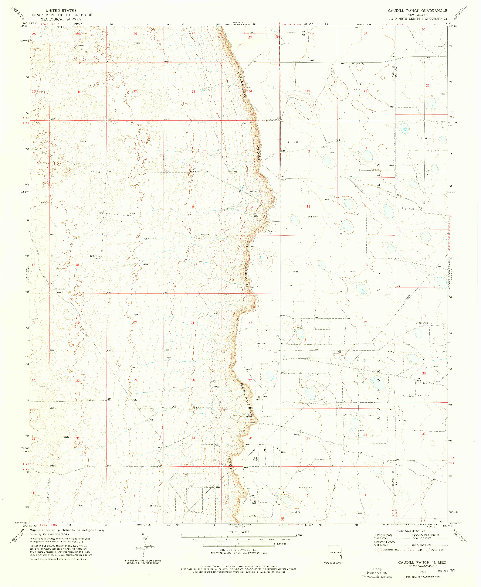 USGS 1:24000-SCALE QUADRANGLE FOR CAUDILL RANCH, NM 1973