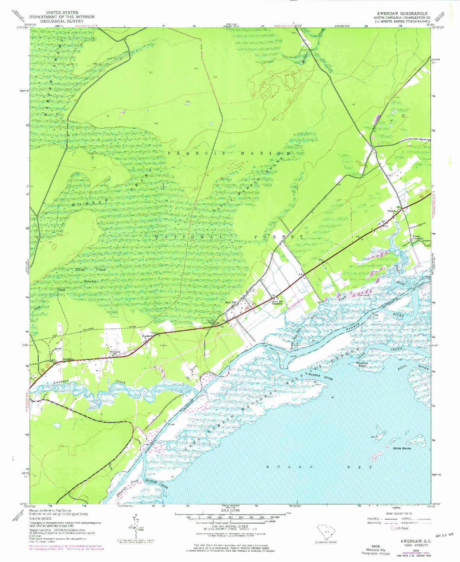 USGS 1:24000-SCALE QUADRANGLE FOR AWENDAW, SC 1943