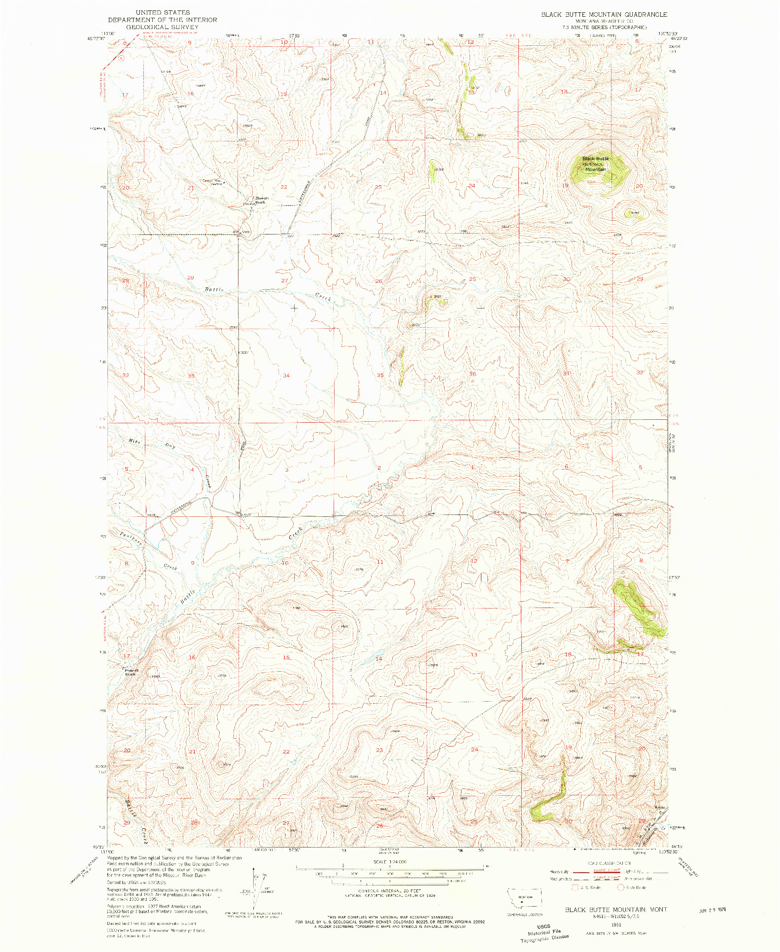 USGS 1:24000-SCALE QUADRANGLE FOR BLACK BUTTE MOUNTAIN, MT 1951