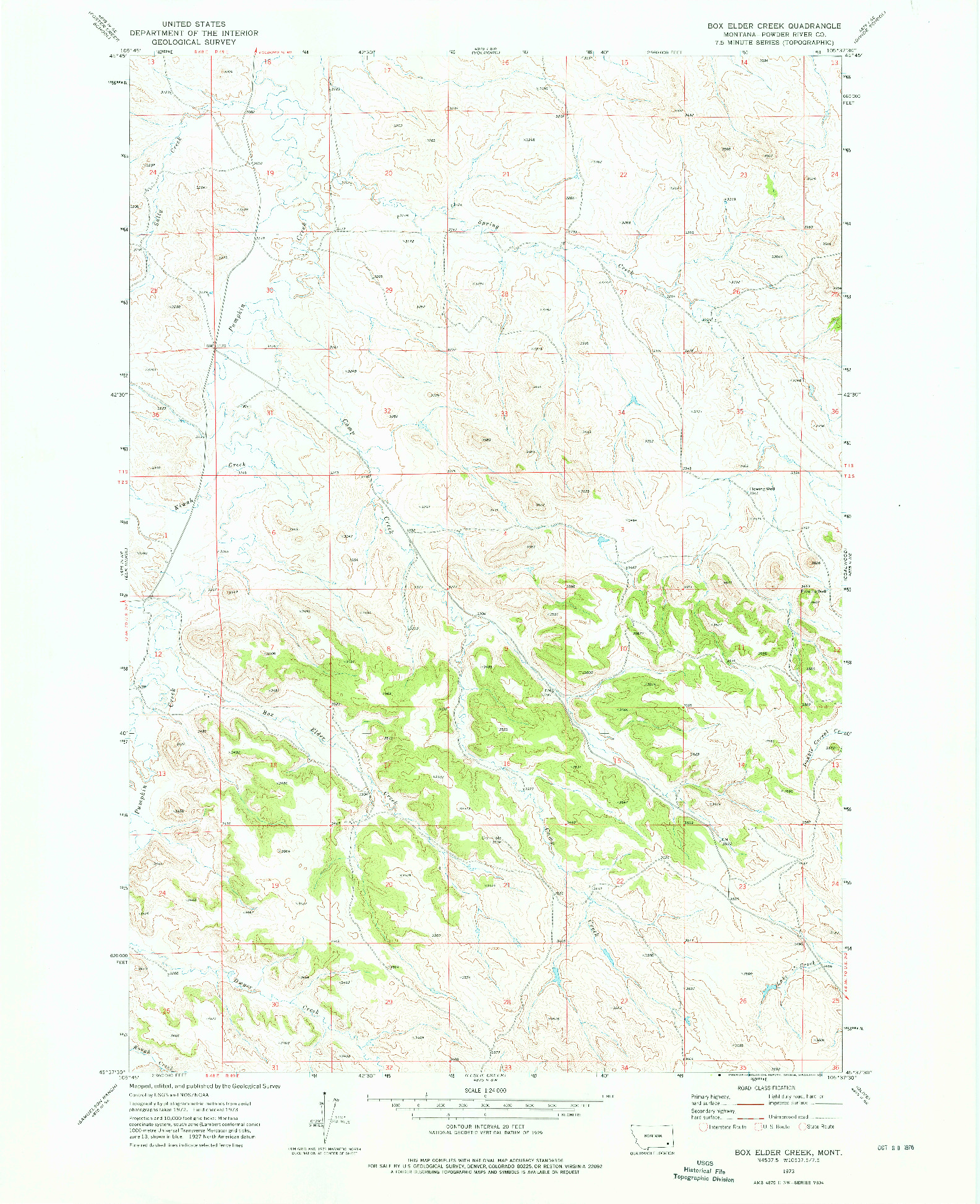 USGS 1:24000-SCALE QUADRANGLE FOR BOX ELDER CREEK, MT 1973